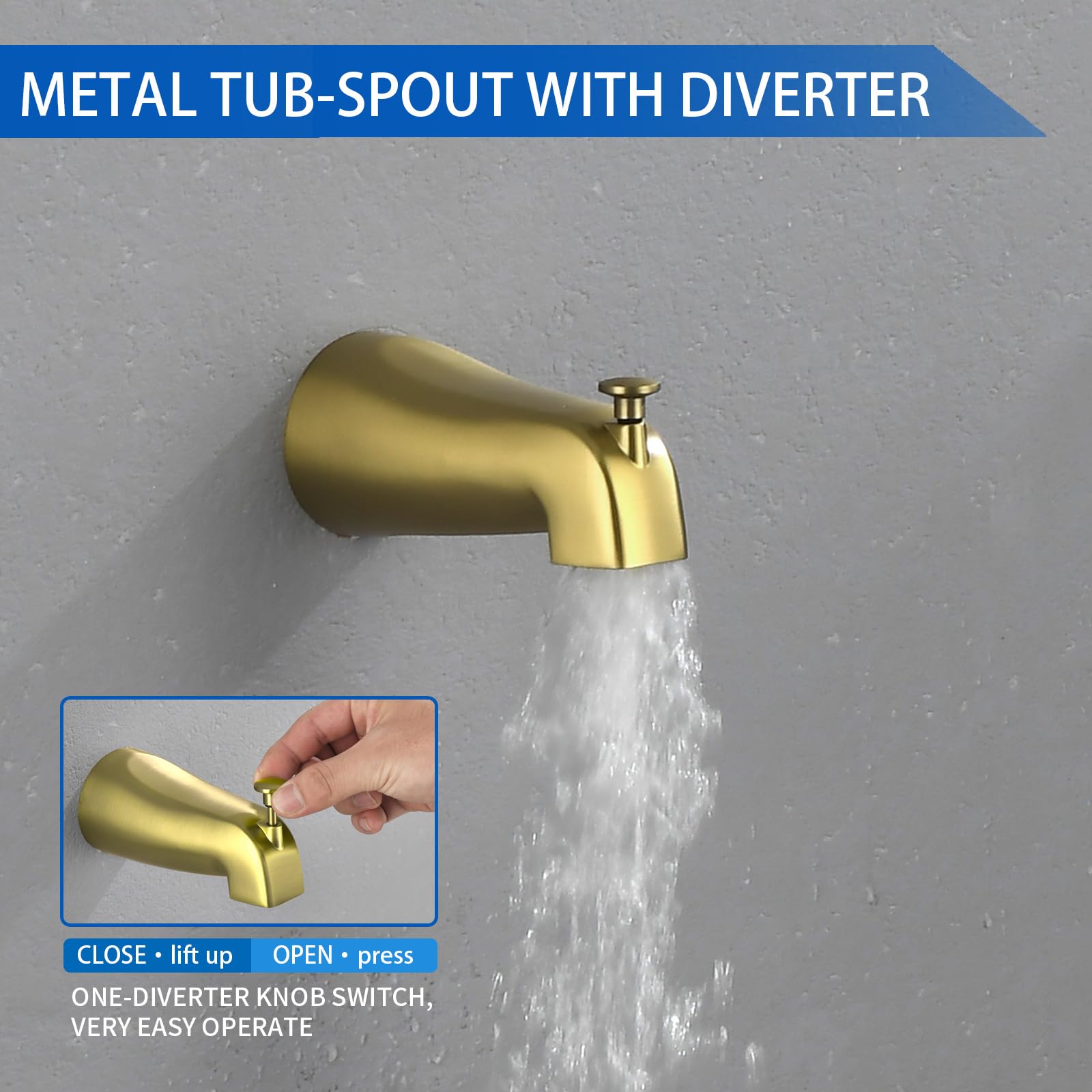 Brushed Gold Dual Shower Faucet Set with Tub Spout - Complete Shower System with Rainfall Shower Head & Handheld Sprayer - Perfect for Bathroom Renovation & Modern Home Upgrade