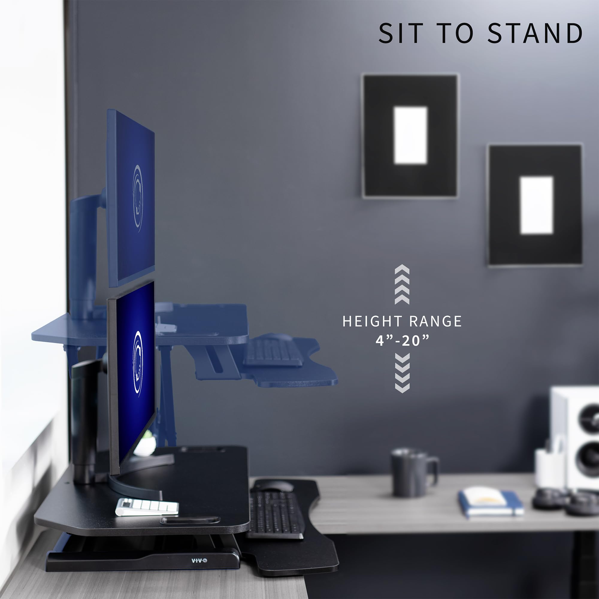VIVO K Series 38 Inch Extra Wide Corner Standing Desk Converter - Height Adjustable Sit to Stand Workstation with Dual Monitor & Laptop Mount, Wide Keyboard Tray - Black (DESK-V000KL) | Perfect for Home Office, Gaming Setup & Ergonomic Workspace