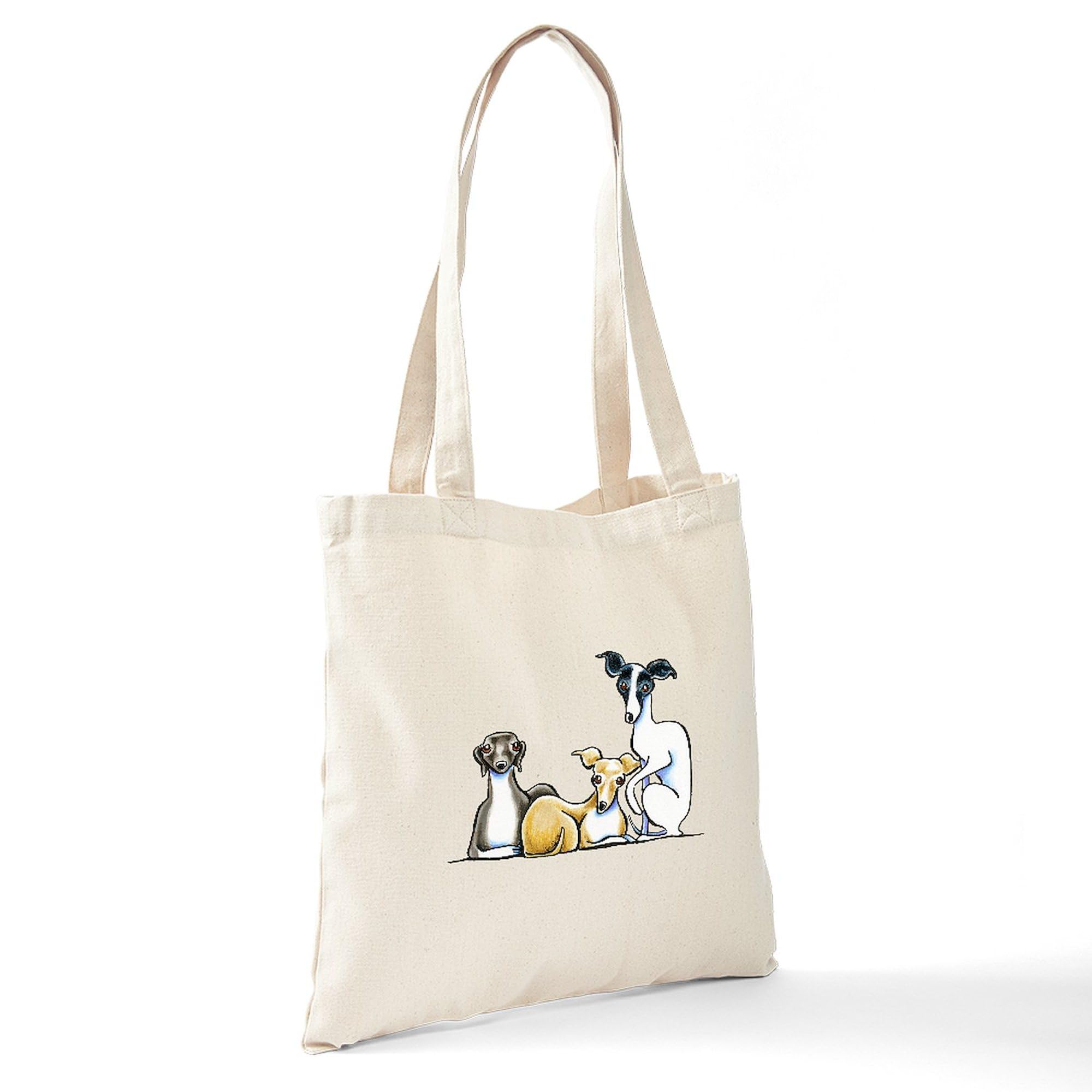 Italian Greyhound Trio Tote Bag - Natural Canvas Reusable Shopping Bag for Groceries, Beach & Everyday Use | Eco-Friendly & Durable