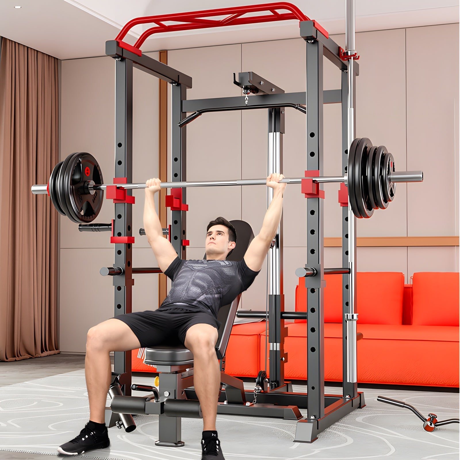 Heavy Duty Power Rack with Lat Pulldown & Squat Attachment - Home Gym Equipment for Strength Training | Model 52325 | Perfect for Squats, Bench Press & Full-Body Workouts