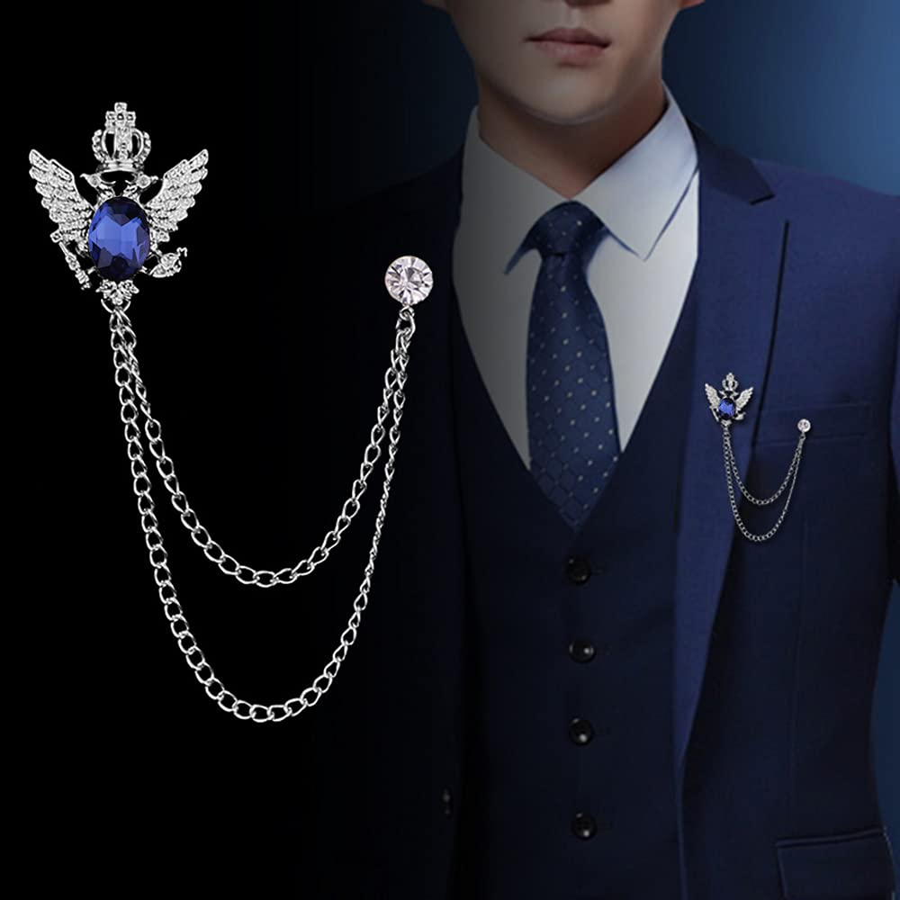 Xihuimay 2-Piece Men's Wedding Brooch Set - Elegant Rhinestone Crystal Bridegroom Lapel Pin for Suits, Tuxedos & Formal Attire - Gold, Silver & Blue Options - Perfect for Weddings, Banquets, Prom & Special Occasions