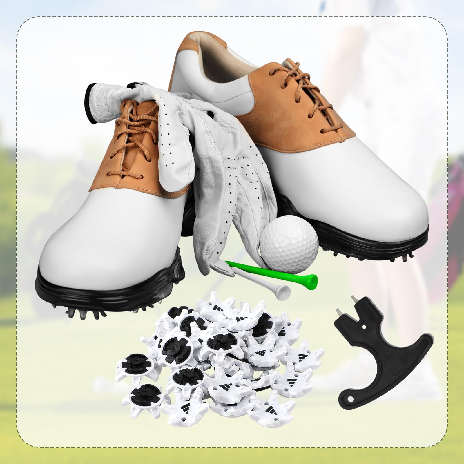31pcs Golf Spikes Replacement Set with Wrench - Easy Install Cleats for Golf Shoes - Durable White & Black Spikes for Men & Women - Perfect for Golf Course & Training Sessions