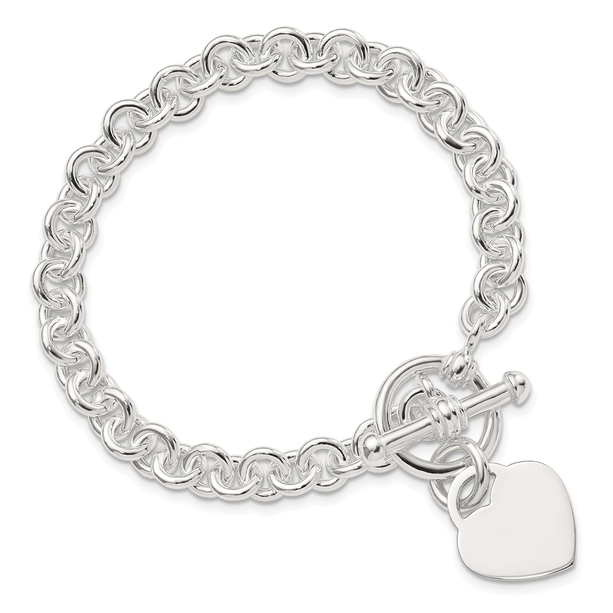 925 Sterling Silver Engraveable Heart Charm Bracelet for Women - Adjustable Toggle Clasp Love Disc Chain - Perfect for Valentine's Day Gifts, Anniversary Presents & Everyday Wear