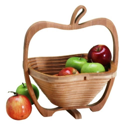 Foldable Wooden Fruit Basket - Collapsible Apple Shaped Basket for Fruits & Vegetables | Perfect for Kitchen Countertop, Dining Table & Picnic Storage