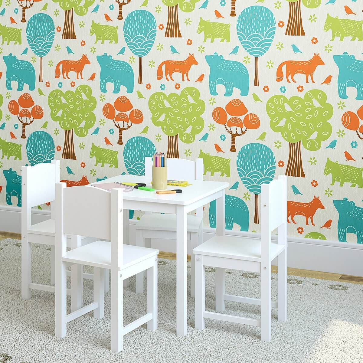 Brown & Green Animal-Themed Peel & Stick Removable Wallpaper for Nursery & Kids Room Decor - Easy DIY Wall Covering for Baby Bedrooms & Playrooms