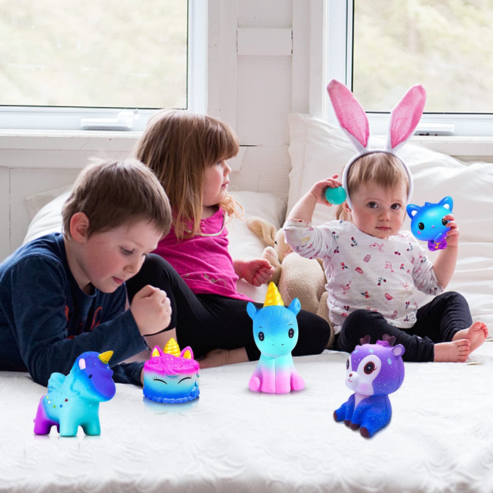Squishy Stress Relief Toys for Kids & Adults - Galaxy Jumbo Perfumed Squishies Pack with Deer Panda Unicorn - Perfect for Relaxation & Play