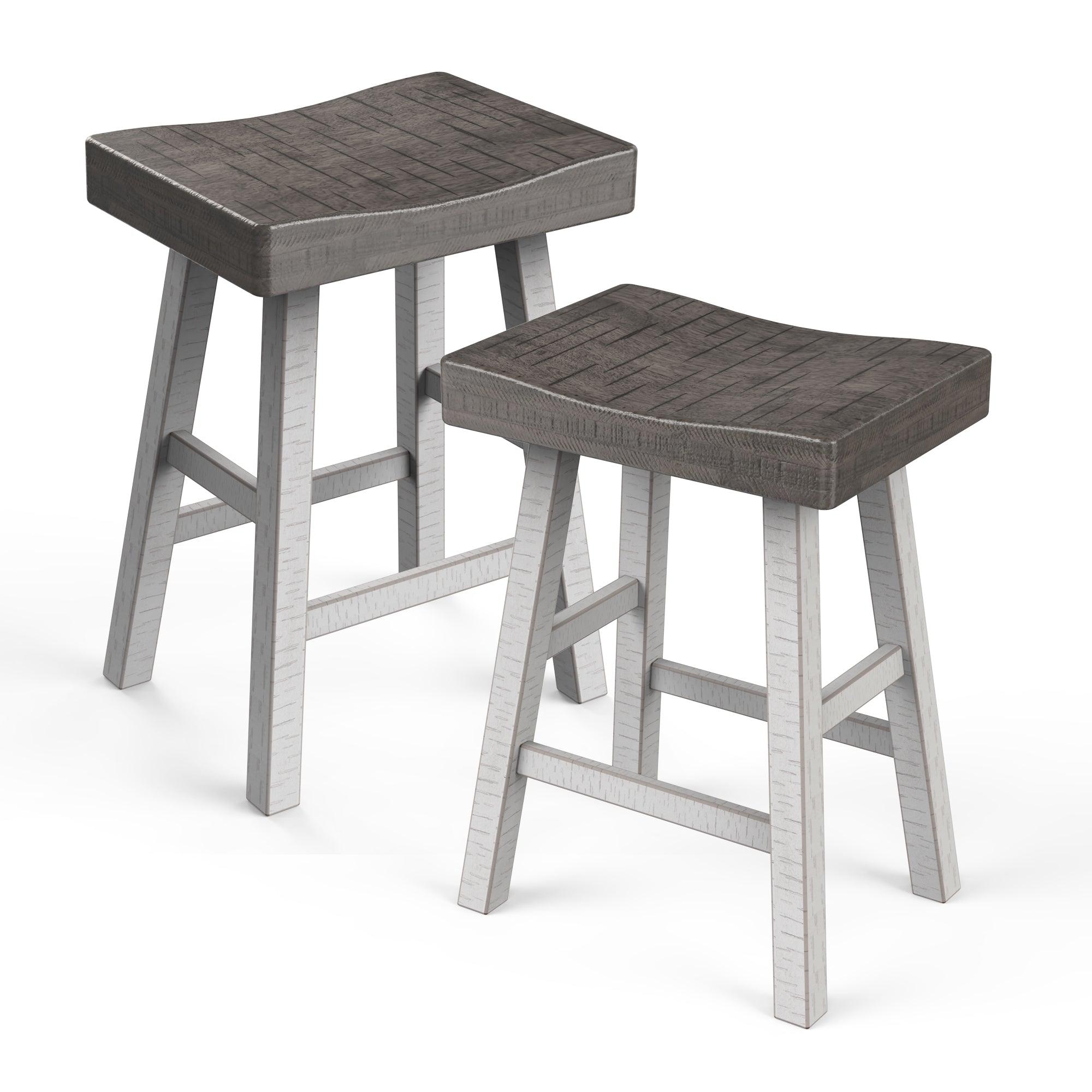 Set of 2 Farmhouse Solid Wood Bar Stools - Backless Saddle Seat Counter Height Chairs for Kitchen Island, Breakfast Nook & Home Office - Perfect for Rustic Decor, Dining & Small Space Living