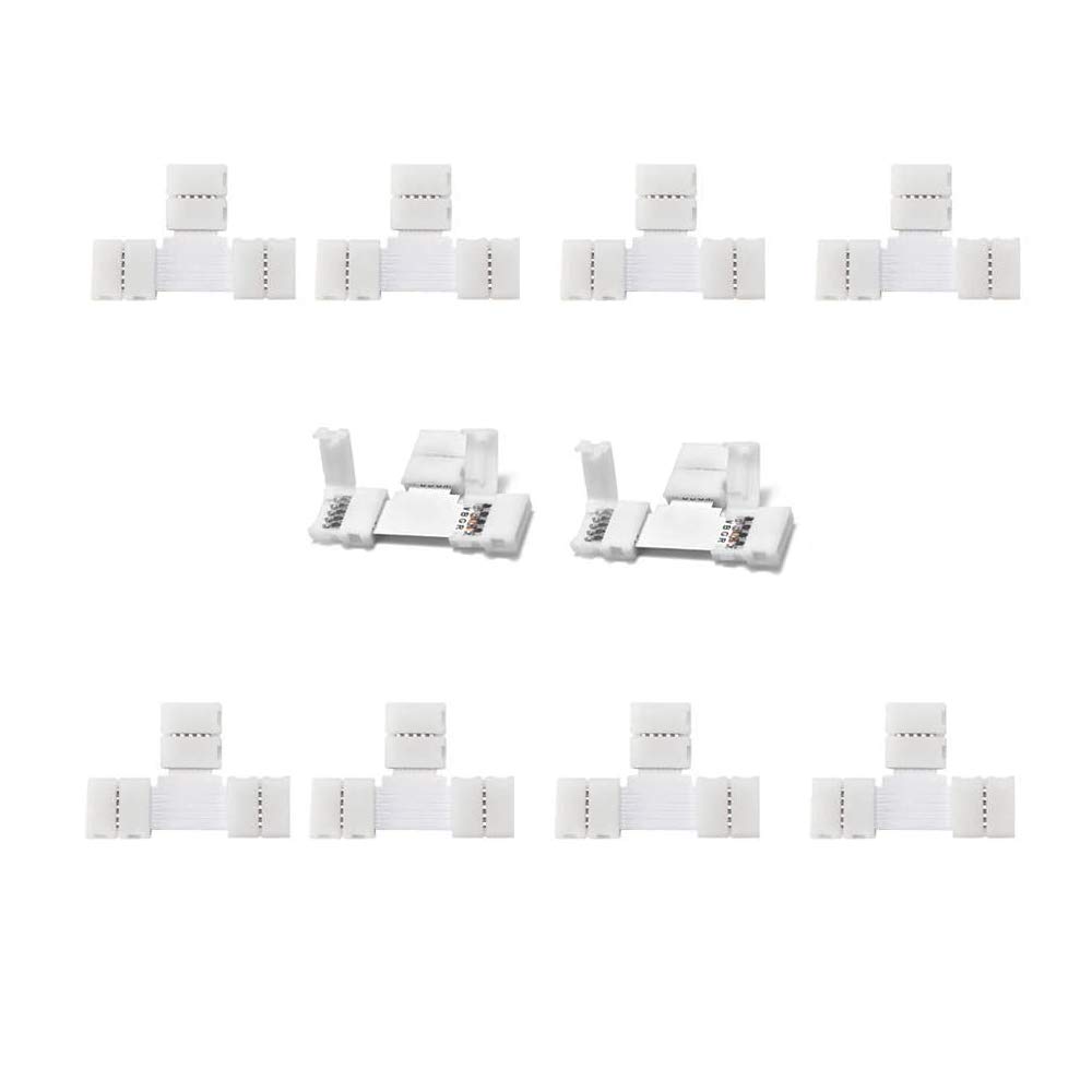 5-Pin T-Shape Solderless RGBW LED Strip Connector for 12mm Wide SMD 5050 RGBW/RGBWW LED Tape - Easy Installation for Kitchen Cabinets, RV Lighting, and Home Decoration (10 Pack)