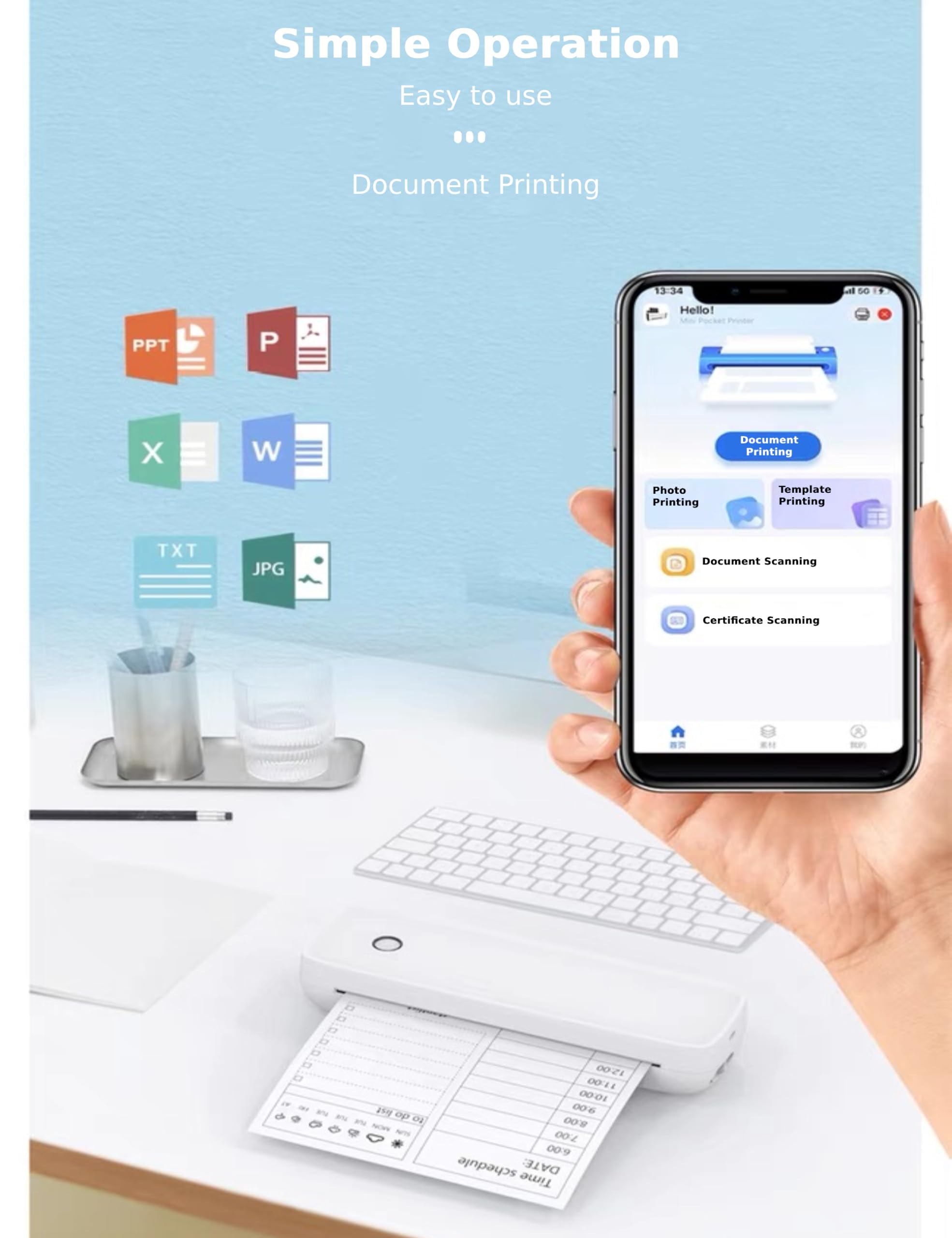 A4 Mini Bluetooth 5.2 Thermal Printer - 200dpi Inkless Portable USB Rechargeable Printer with 7 Printing Sizes for Home, Office & Travel | Perfect for Labeling, Receipts, Notes & DIY Projects
