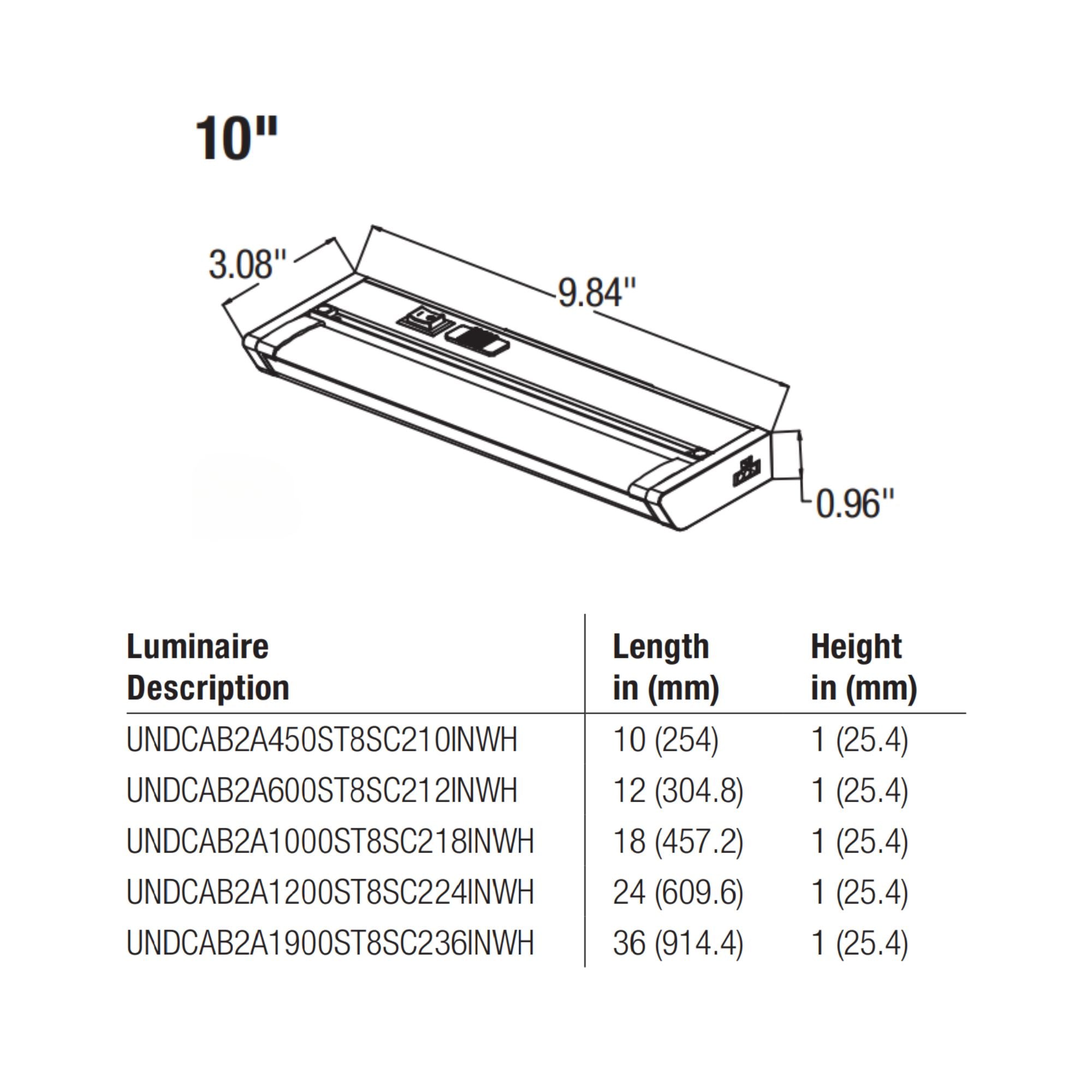 10 Inch Under Cabinet LED Light with Tilting Lens - 450 Lumens, Selectable CCT (3000K-5000K), 120V - Perfect for Kitchen Countertops, Pantry Shelves & Workspaces