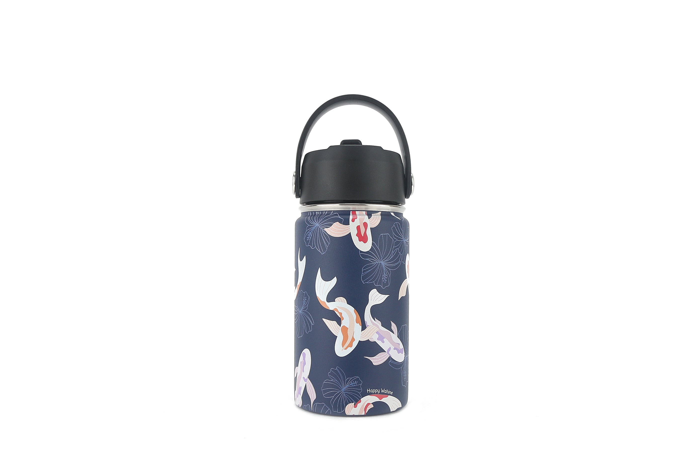 Premium 12oz Insulated Stainless Steel Water Bottle - Koi Navy Design, Leak-Proof & BPA-Free - Perfect for Hiking, Gym & Outdoor Activities