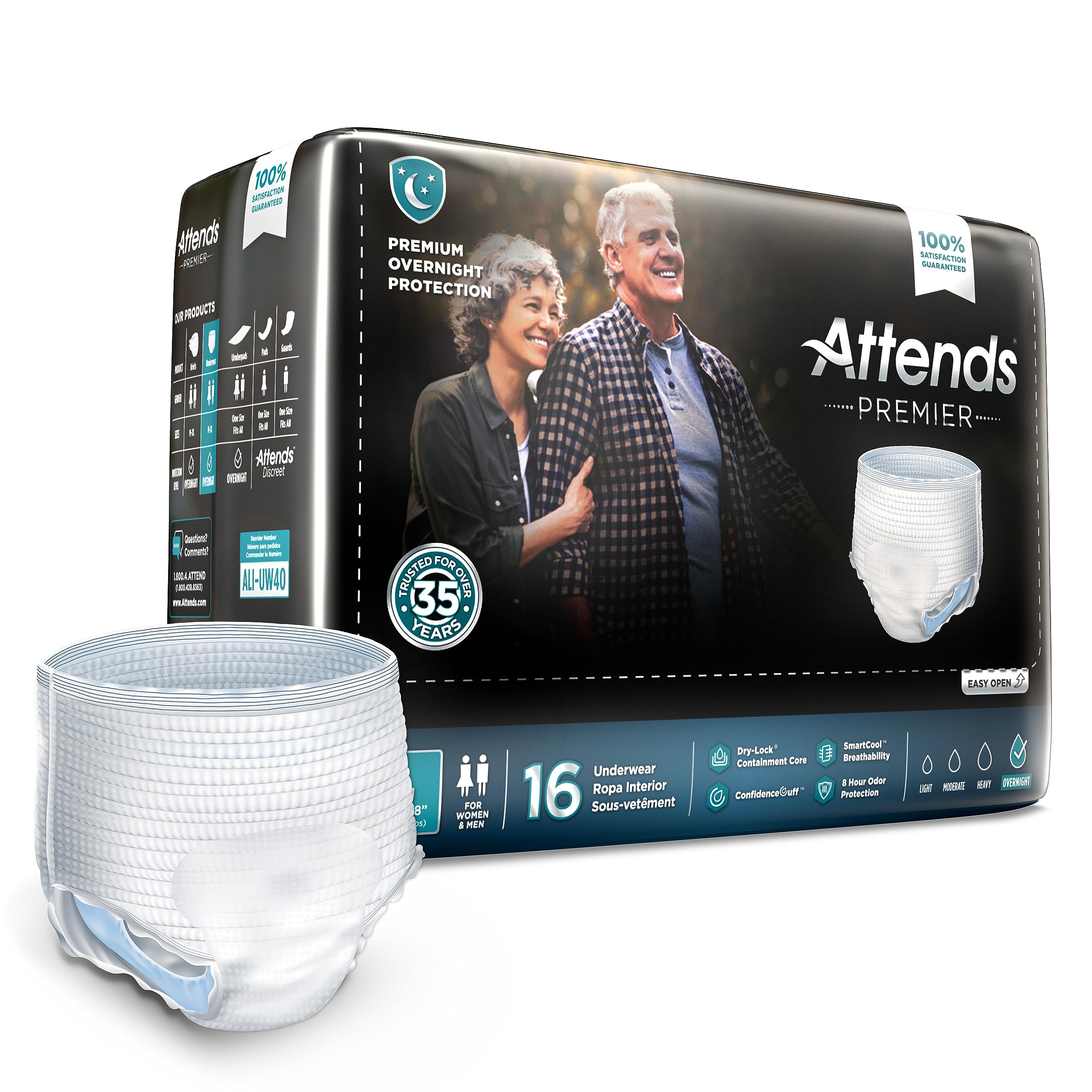 Attends Premier Disposable Underwear for Adults - Large Size with Tear Away Seams, Overnight Protection, 64 Count Pack | Ideal for Incontinence Care, Post-Surgery Recovery & Elderly Comfort