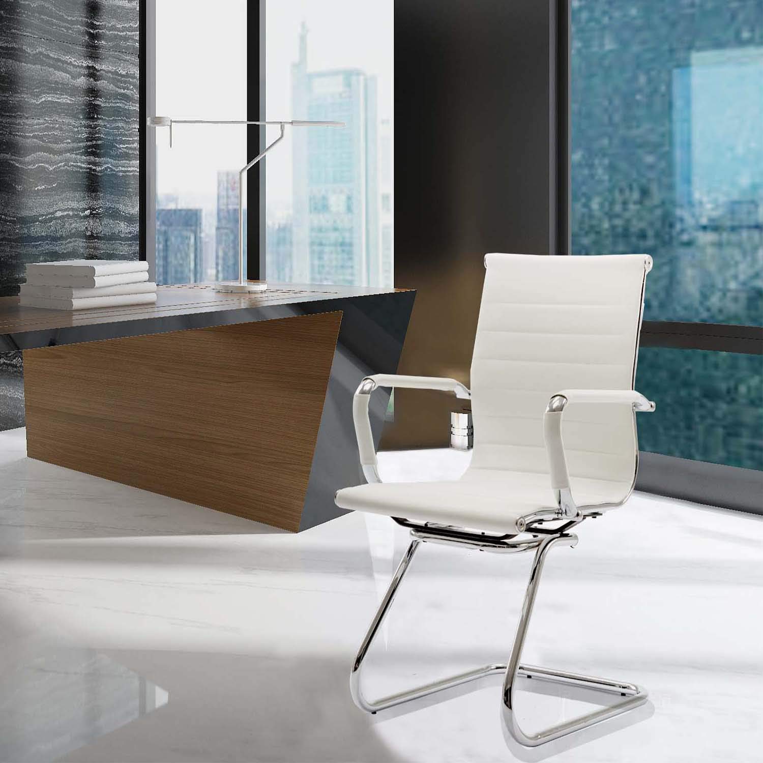 Premium Leather Reception Chairs - Heavy Duty Conference Chairs with Back Support, No Wheels, Set of 2 (White) - Perfect for Office Lobbies, Waiting Areas & Guest Seating