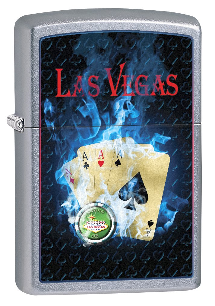 Zippo Windproof Lighter - Las Vegas Gambling Design, Street Chrome Finish 77694 | Perfect for Collectors, Smokers & Outdoor Enthusiasts