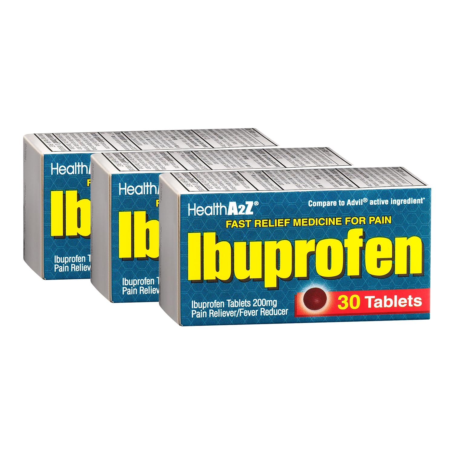 HealthA2Z® Ibuprofen 200mg Pain Relief Tablets - 90 Count (3 Packs) for Headache, Muscle Pain, Arthritis, Backache & Fever - Fast-Acting Pain Reliever for Adults & Teens - Perfect for Work, Travel & Home First Aid Kit