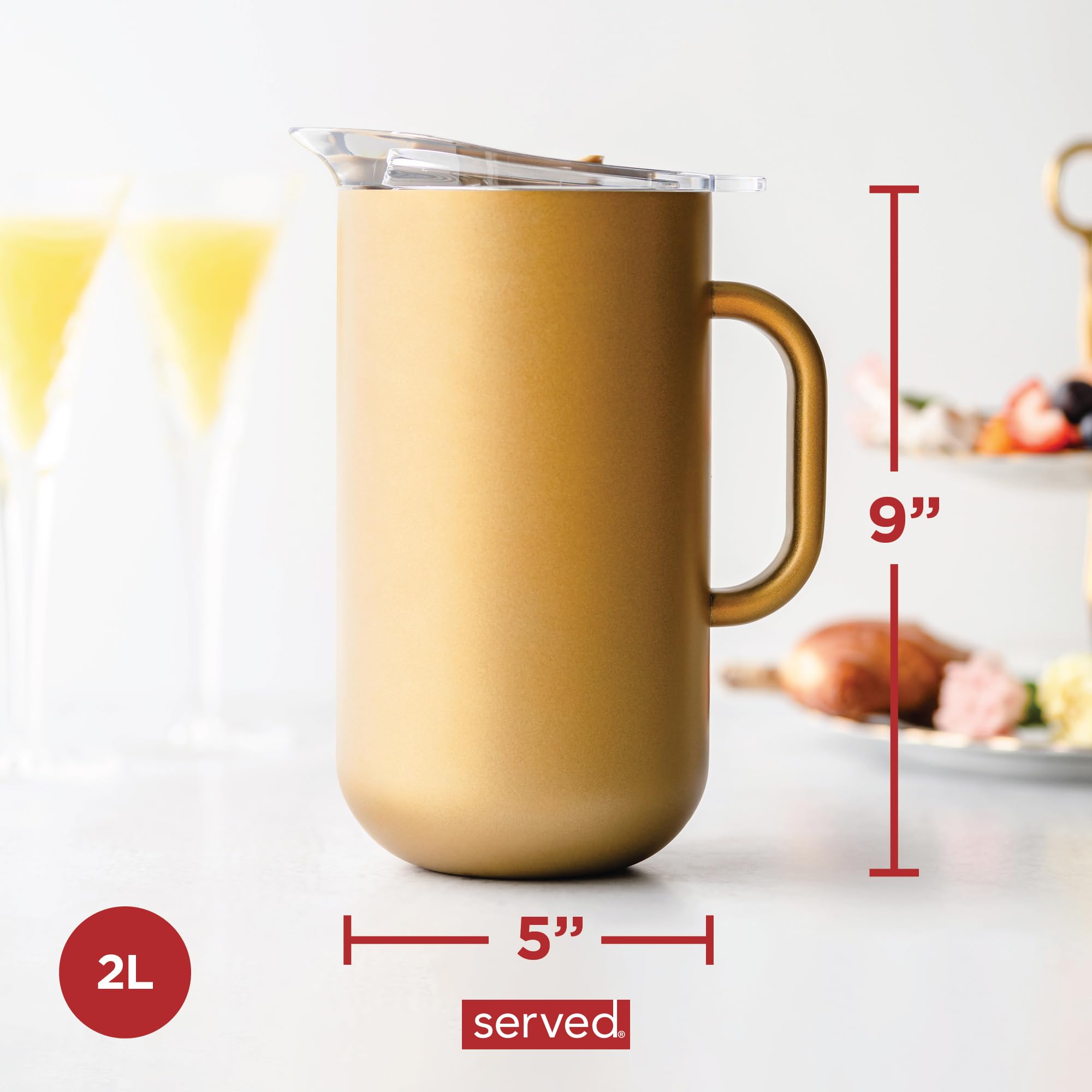 Premium 2L Vacuum-Insulated Stainless Steel Pitcher with Copper Lining - Keeps Drinks Cold for 24 Hours & Hot for 12 Hours - Double Wall Insulated Pitcher for Iced Tea, Lemonade, Coffee & Cocktails - Perfect for Parties, BBQs & Outdoor Gatherings