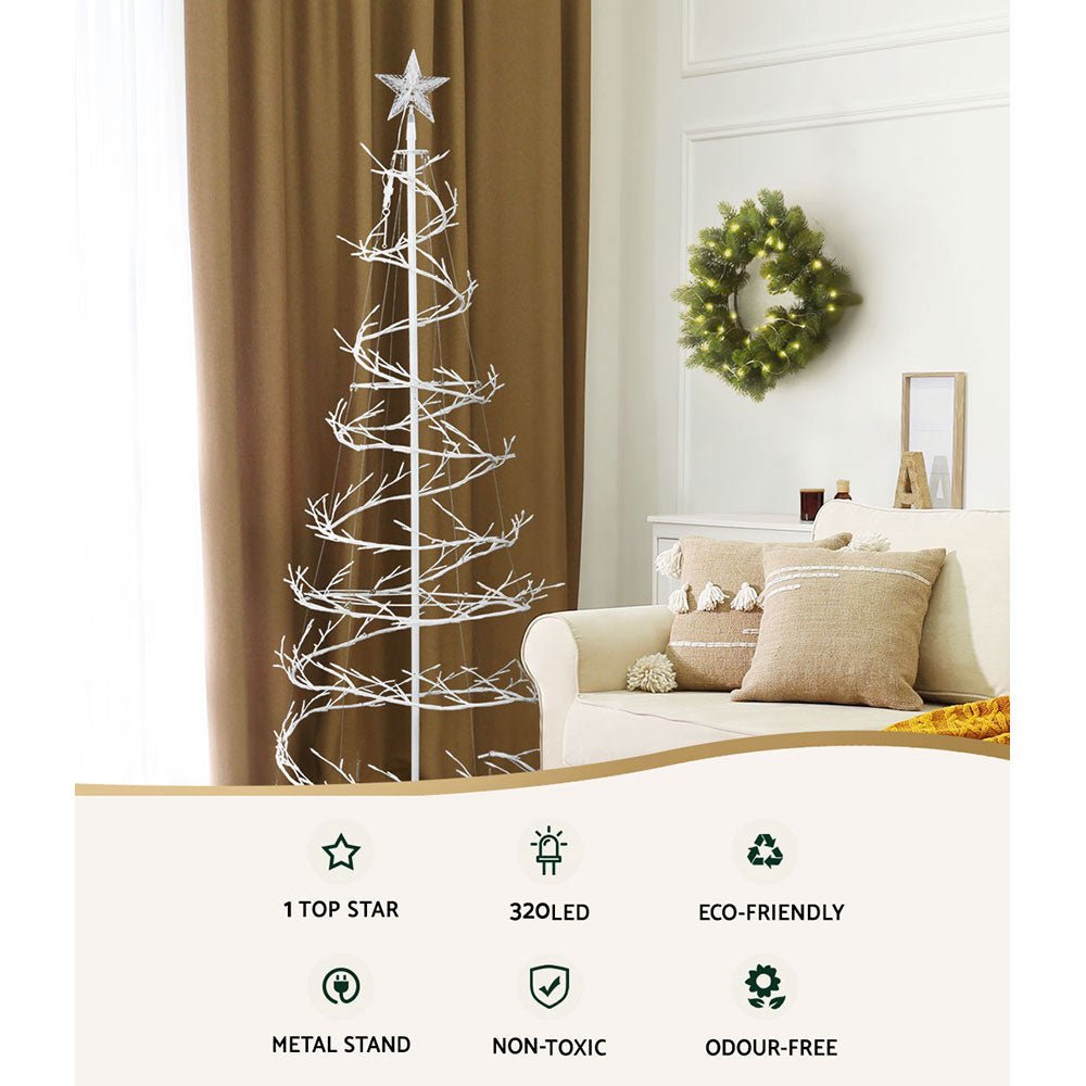 1.8M Pre-Lit Christmas Tree with 320 LED Cold White Lights & Fiber Optic Branches - Perfect for Home, Office, and Holiday Decorations
