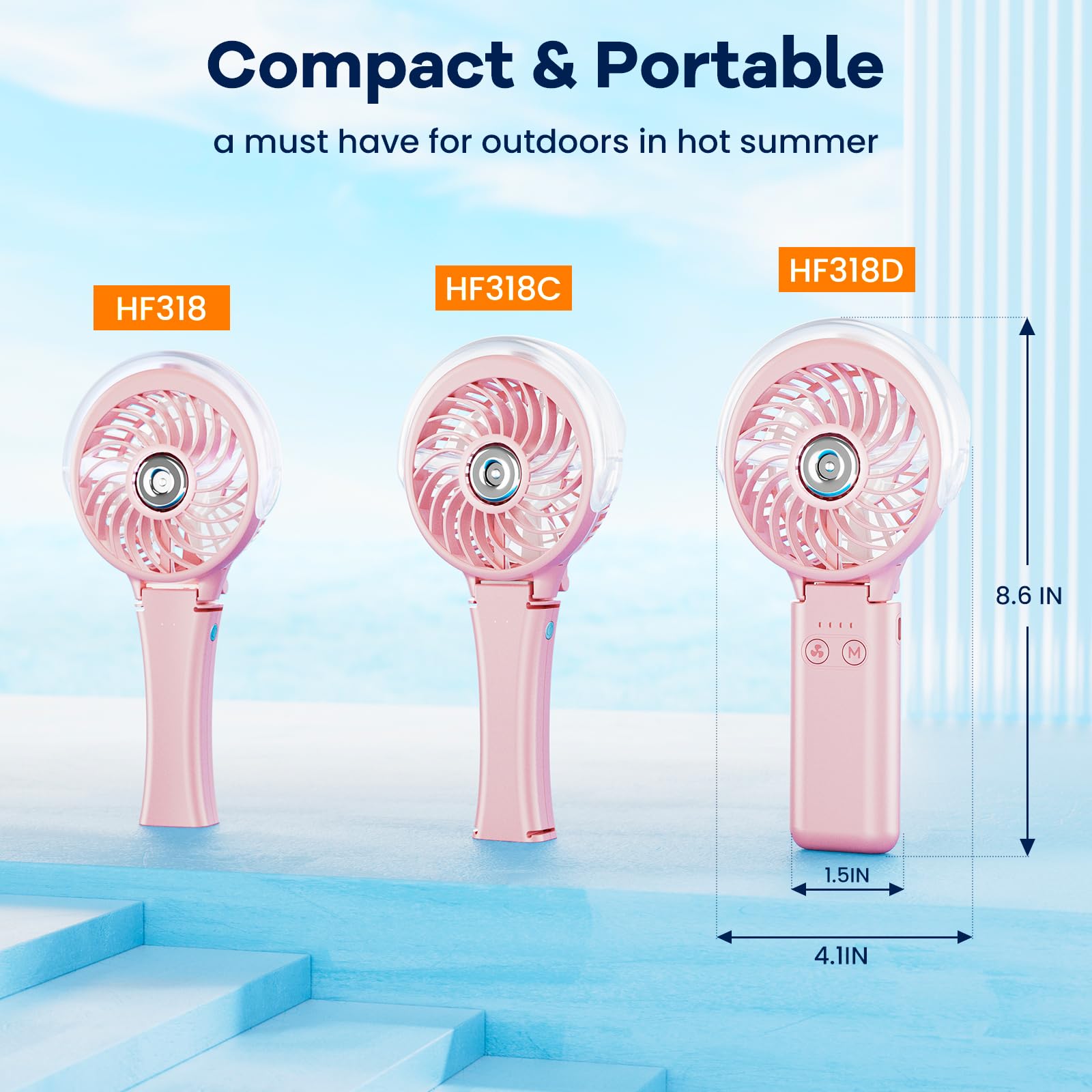 5200mAh Rechargeable Handheld Misting Fan with Portable Charger - 34ml Water Tank, USB Personal Cooling Fan - Compact Spray Mist Fan for Beach, Travel, Camping, Outdoor Sports & Summer Activities (Pink)