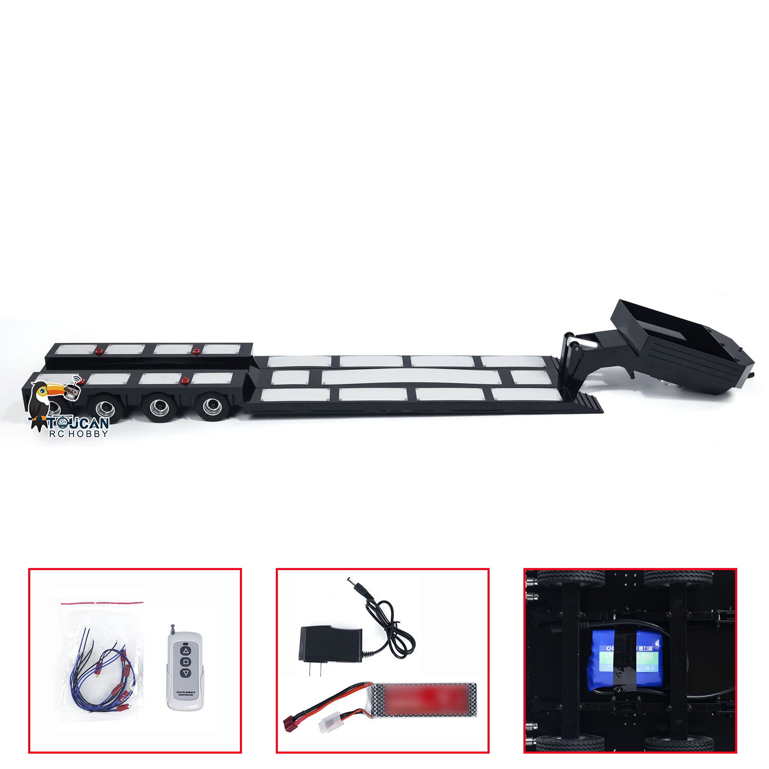 1/14 Scale RC Tractor Truck Metal Extendable 4 Axle Semi Trailer with LED Rear Lights - DIY Hobby Model for Radio Control Cars | Perfect for RC Truck Shows & Off-Road Simulation