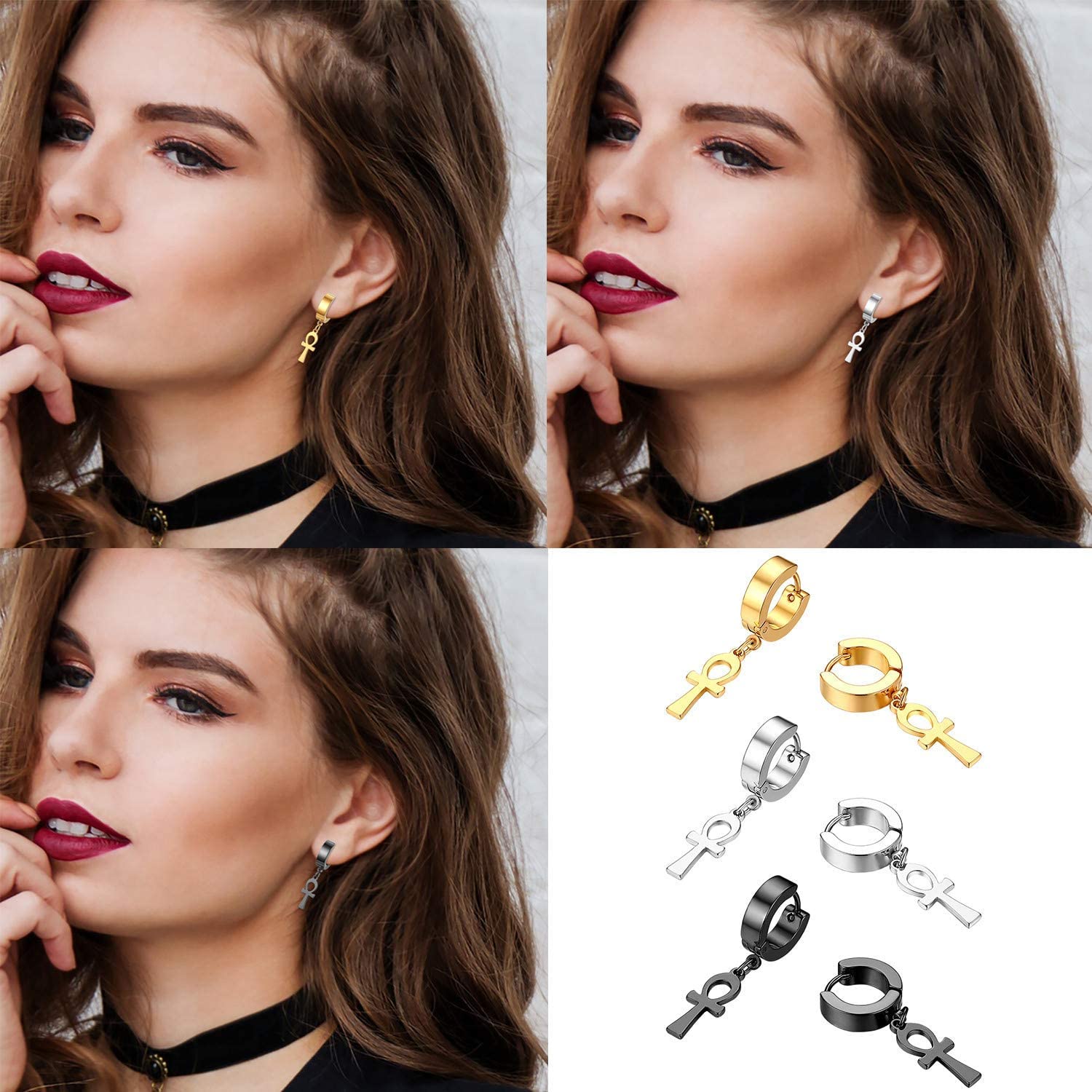 Ankh Cross Earrings for Men & Women - Stainless Steel Egyptian Symbol Stud & Dangle Hoop Earrings - Perfect for Gifts, Parties, and Everyday Wear