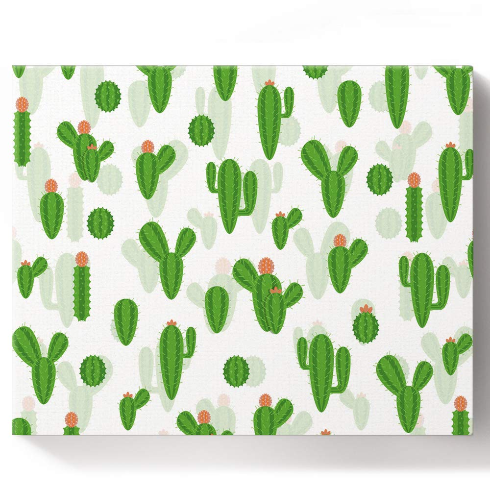 DIY Oil Paint by Numbers Kit for Beginners - Green Cactus Canvas Wall Art with Natural Acrylic Paints & Brushes (16x20 Inches Wooden Frame) - Perfect for Adults & Kids, Home Decor, Gift Idea & Relaxation Activity