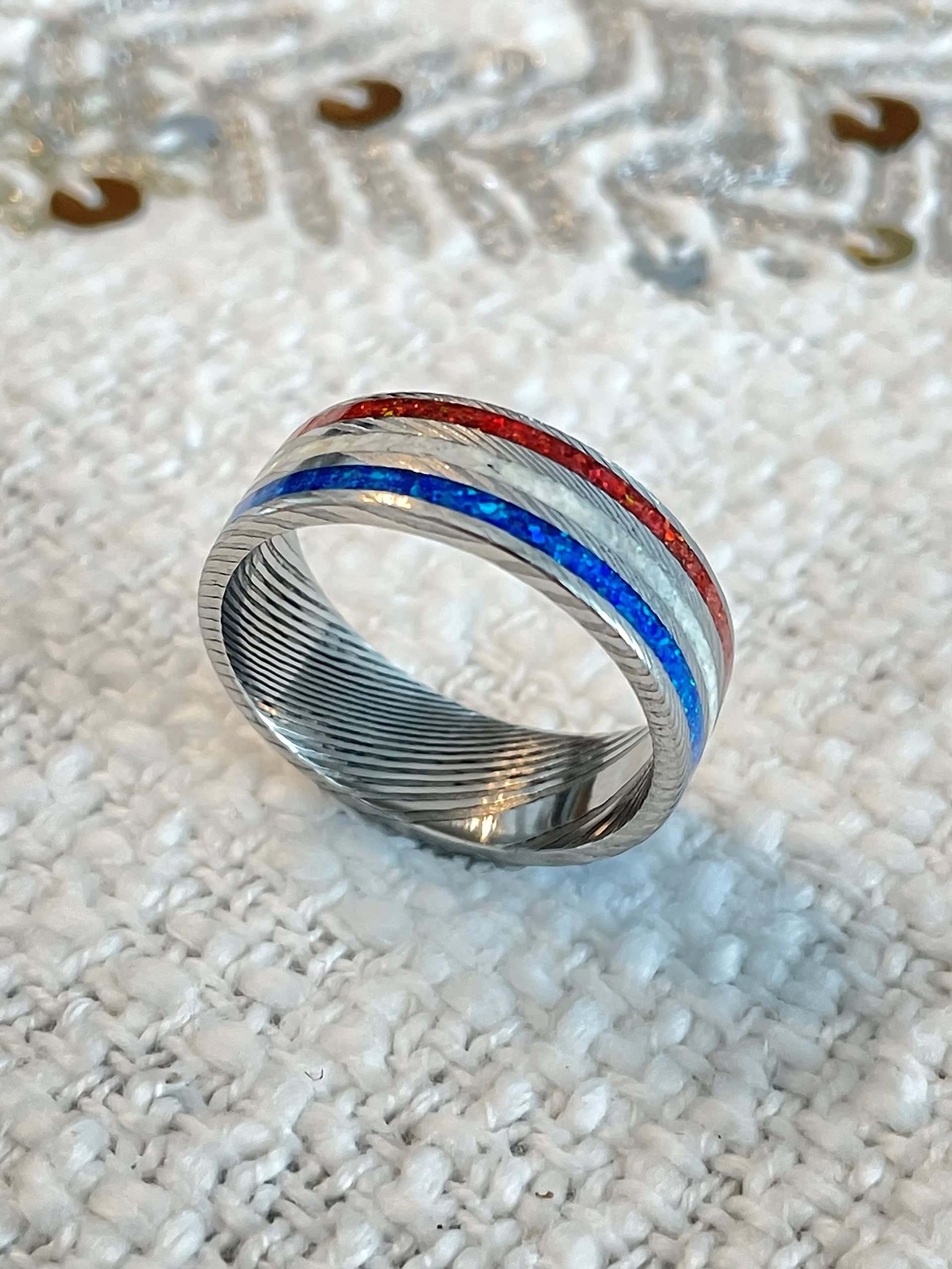 Patriot Ring - Red, White & Blue Stainless Steel Damascus Ring for Men, Size 10.5 | Patriotic Jewelry Gift for Veterans, Independence Day & American Pride | Perfect for 4th of July, Memorial Day & Military Appreciation