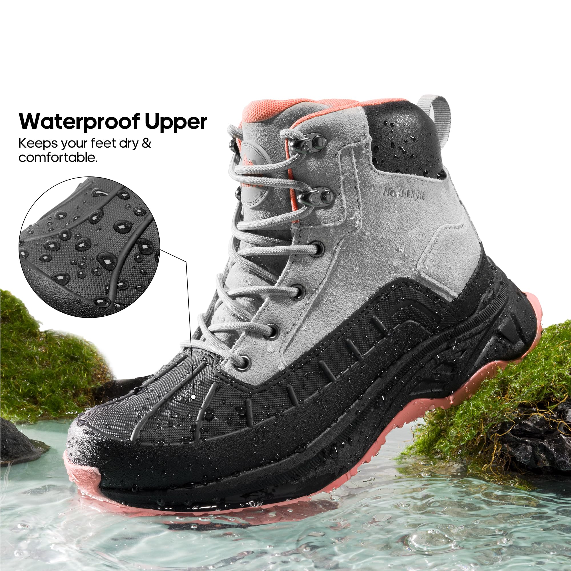 NORTIV 8 Women's Waterproof Hiking Boots - Lightweight Non-Slip Outdoor Trekking Shoes for Camping, Trail Walking & Mountain Climbing | Perfect for Hiking Adventures & Wet Weather Conditions