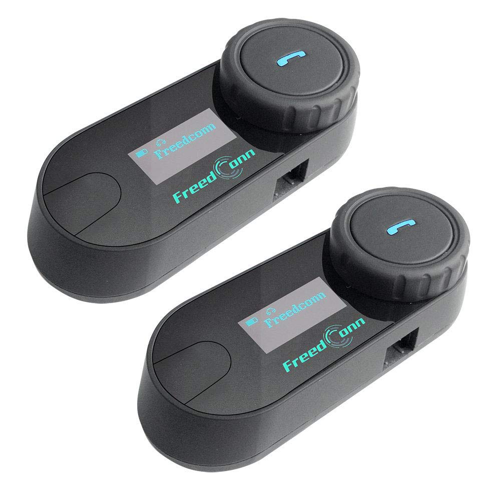 FreedConn 2-Pack TCOM-SC Motorcycle Bluetooth Intercom Headset - Universal Helmet Communication System for 2-3 Riders with Music Sharing, LCD Display, FM Radio, GPS & Waterproof - Perfect for Group Riding, Road Trips & Adventure Motorcycling