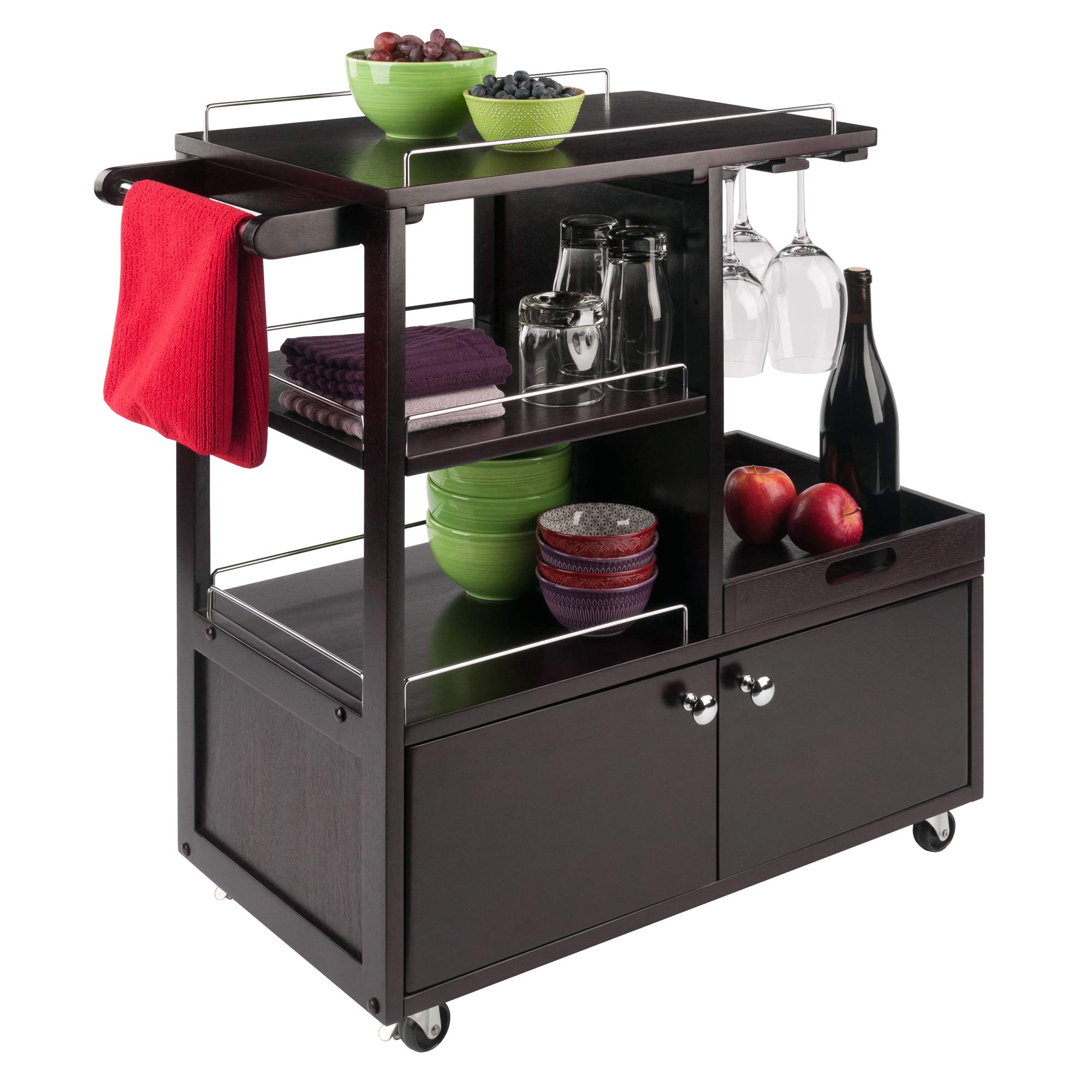 Winsome Wood Galen Entertainment Cart - Rolling TV Stand with Storage Shelf for Living Room, Bedroom, Home Theater - Perfect for Organizing Media Devices & Decor