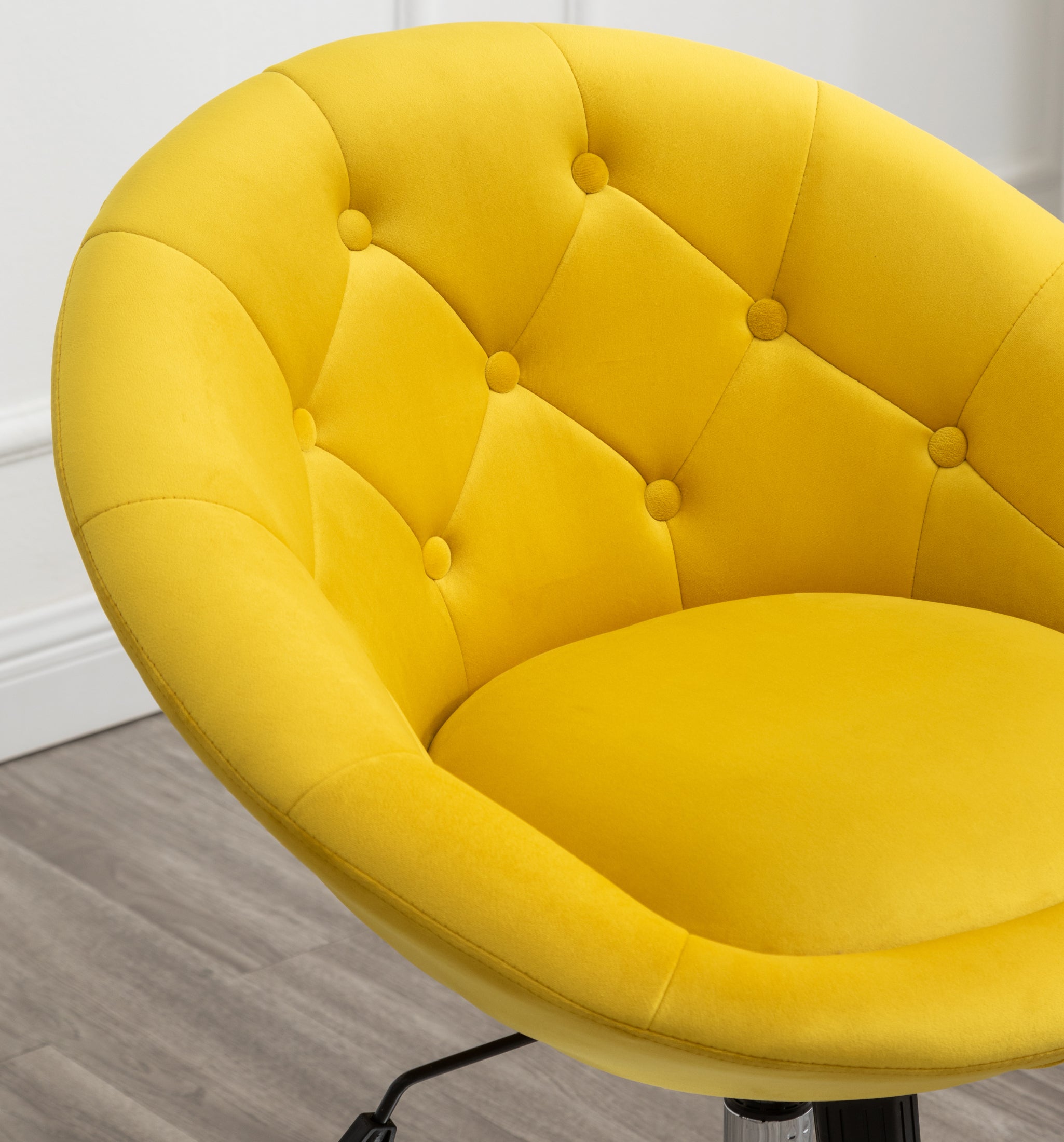 Roundhill Furniture Noas Velvet Upholstered Tufted Back Swivel Accent Chair - Yellow Velvet Lounge Chair for Living Room, Bedroom & Office Decor