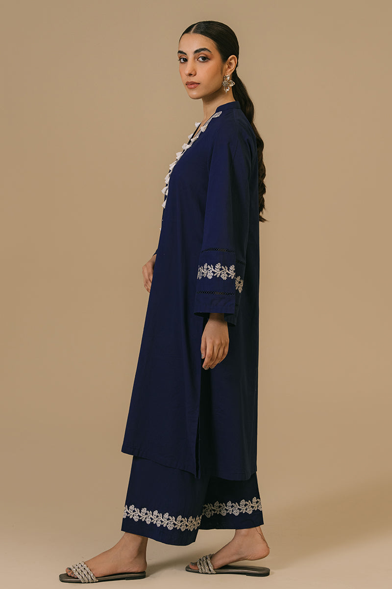 MEDIEVAL BLUE 2-PIECE CAMBRIC EMBROIDERED SUIT | Traditional Pakistani Formal Wear | Perfect for Weddings, Parties & Cultural Events