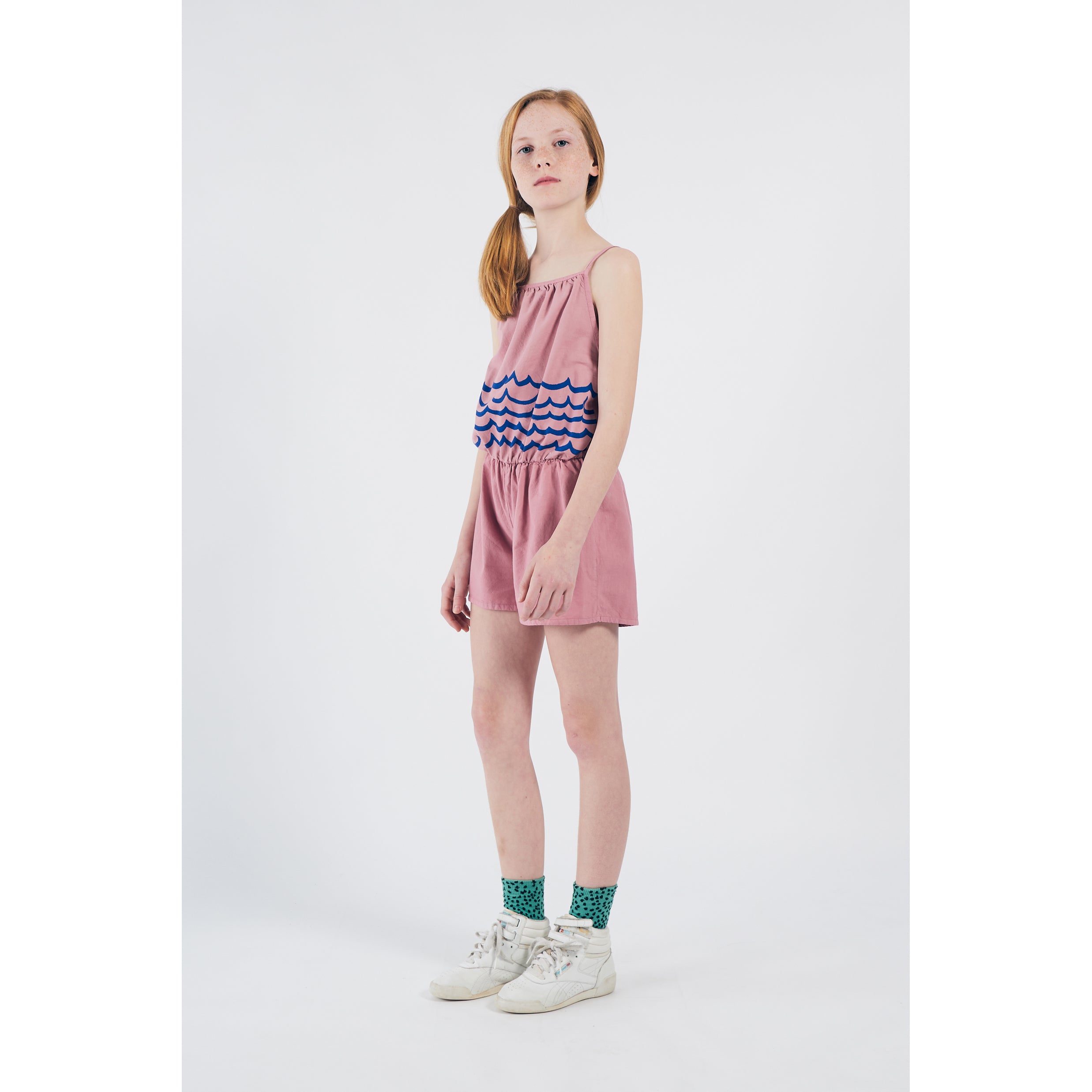 Bobo Choses Waves Woven Playsuit for Girls - Soft Pink Cotton Romper | Perfect for Beach, Summer Outfits & Playdates