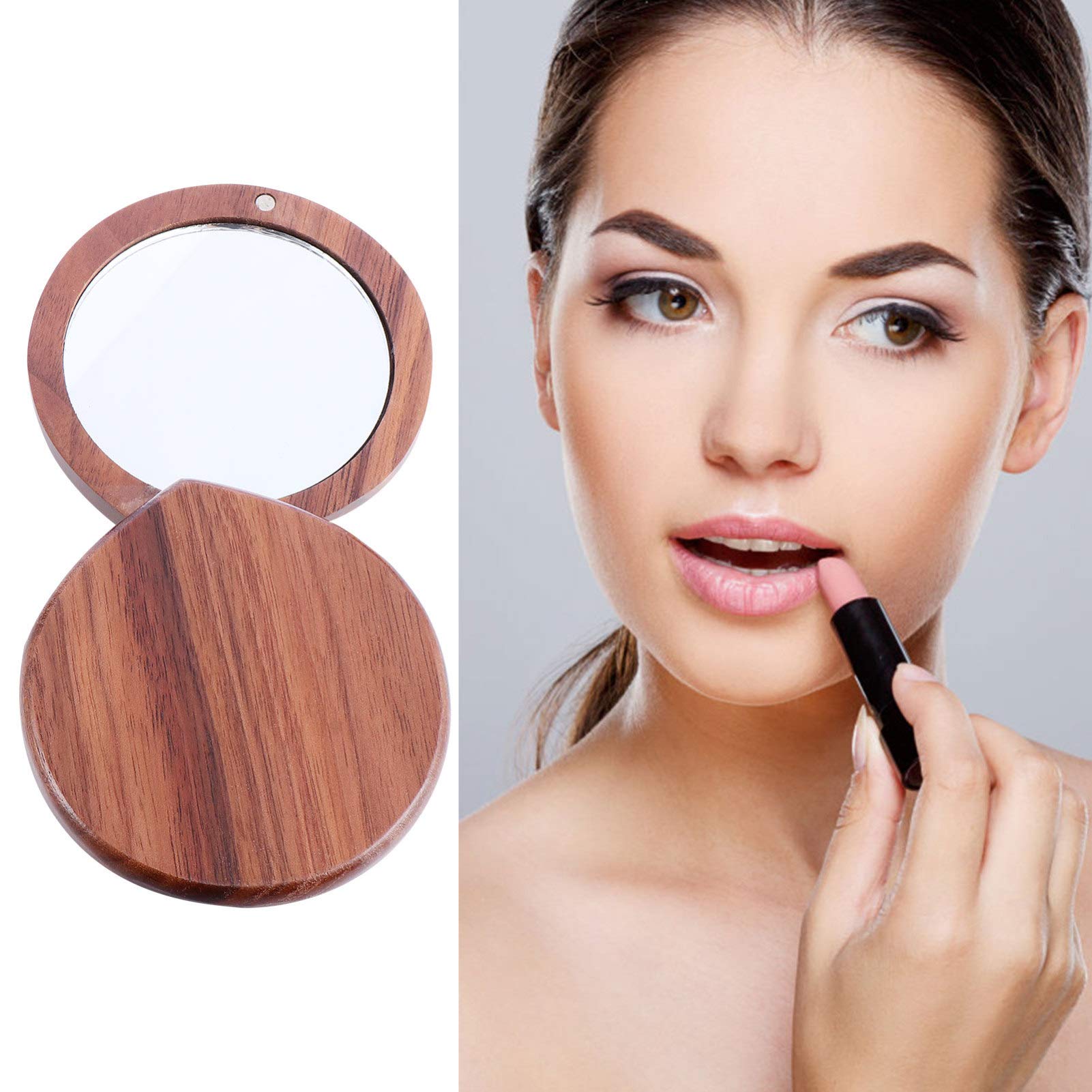 Beaupretty Small Compact Handheld Makeup Mirror - Wooden Travel Cosmetic Mirror for Women, Portable Vanity Mirror for Purse, Outdoor & Travel Makeup (Perfect for Home, Office, Car & On-the-Go Touch Ups)