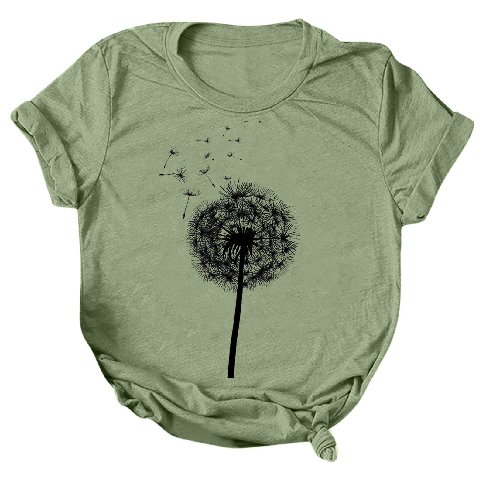 Women's Casual Sunflower Print Round Neck Short Sleeve T-Shirt - Comfortable Summer Blouse for Everyday Wear | Perfect for Outdoors, Picnics & Casual Outings (Green, Medium)