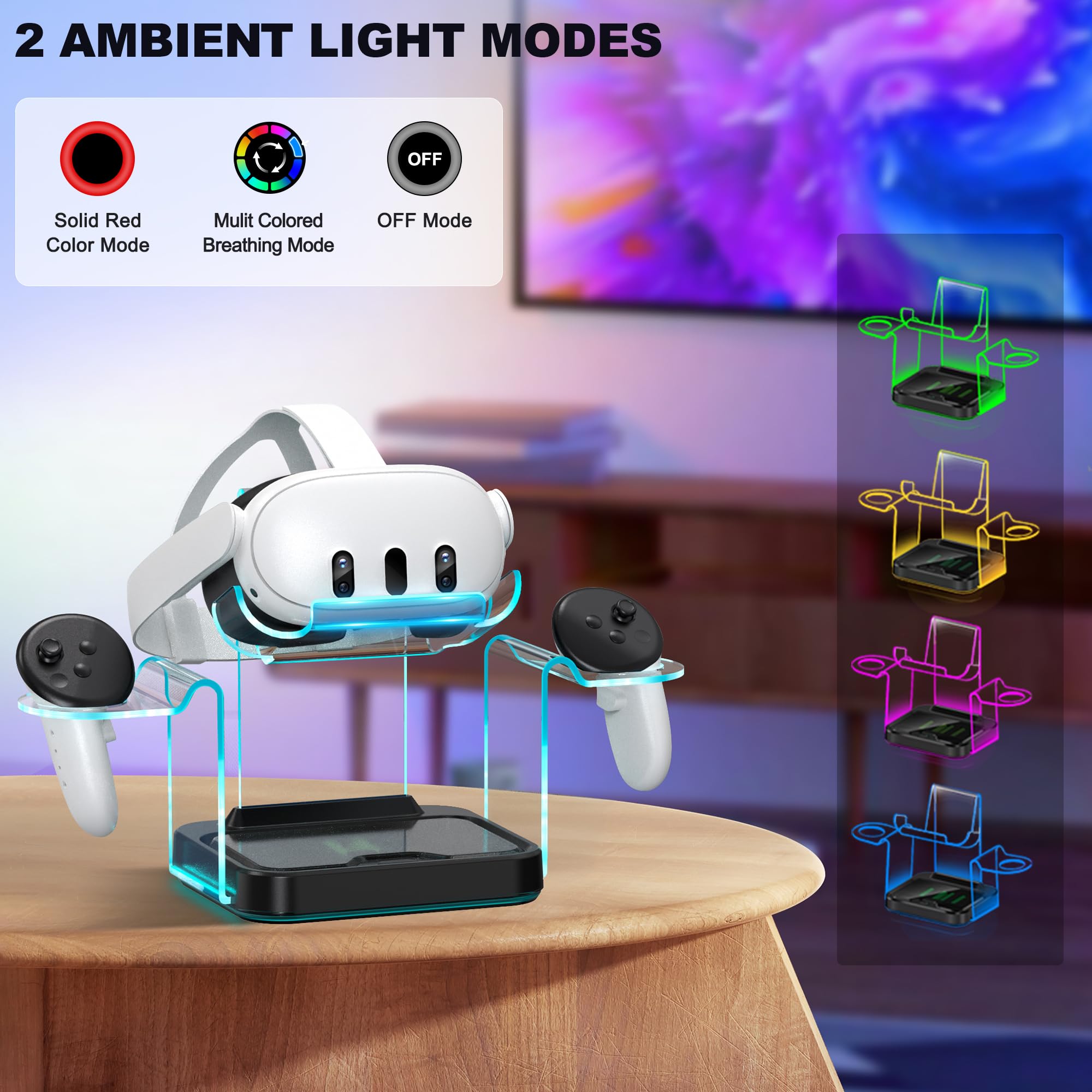 Fast Charging Dock Station for Meta Quest 3/3S/2 & Oculus Quest 2 with 4 Rechargeable Batteries, LED Indicator & USB-C Cable - VR Headset Display Stand & Controller Charger for Gaming, Entertainment & Virtual Reality Experiences