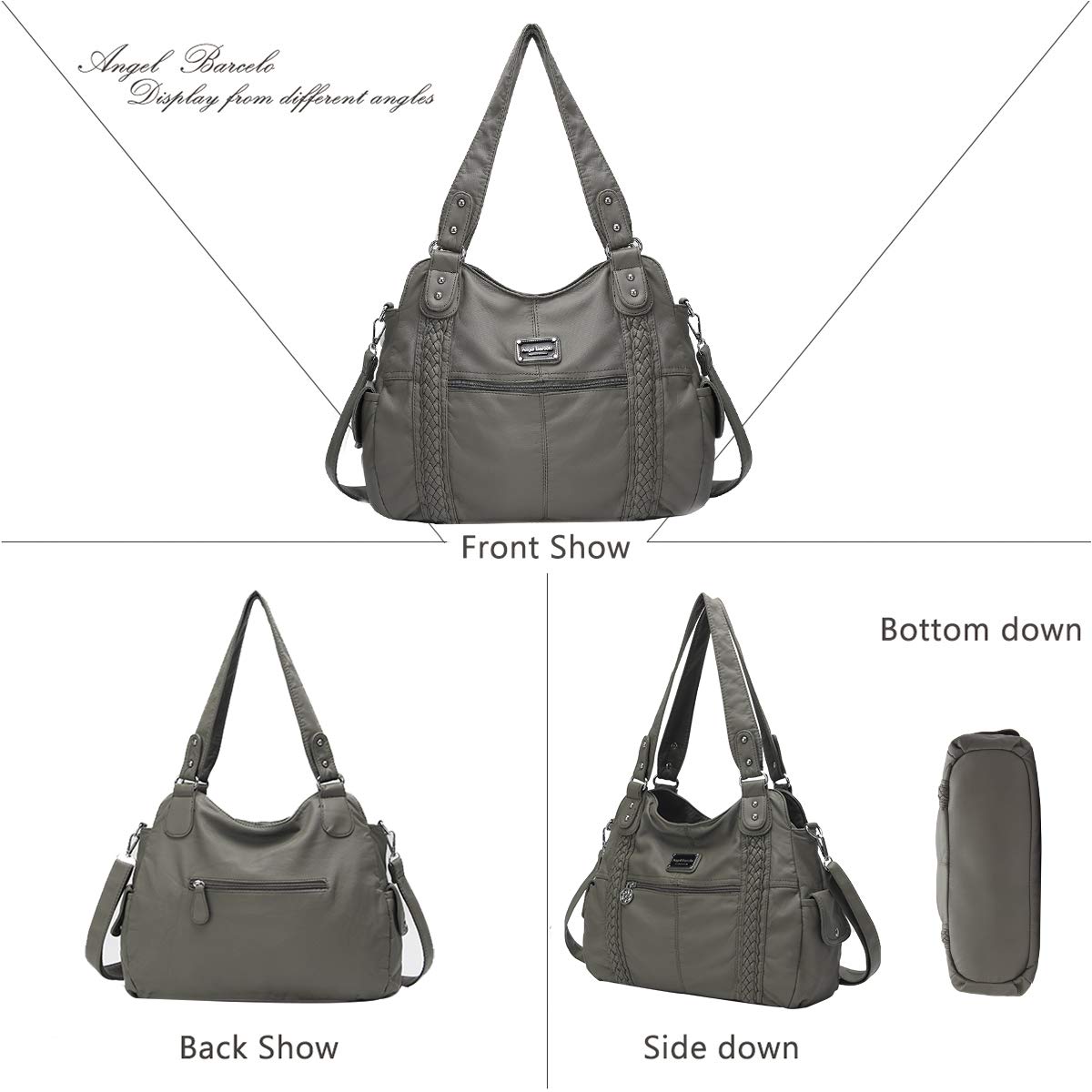 Angel Barcelo Women's Roomy Fashion Hobo Handbag - Washed Leather Satchel Shoulder Purse & Tote Bag for Work, Travel & Everyday Use