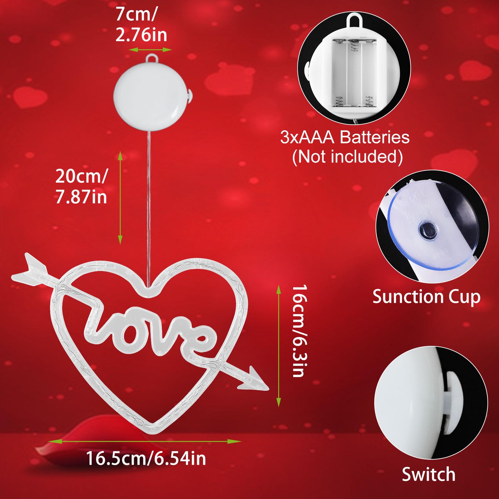 3Pack Red Heart Shaped Valentine's Day Window Lights - Battery Powered Romantic String Lights with Timer for Valentine's Day, Wedding & Anniversary Decor - Perfect for Bedroom, Living Room & Party Decorations