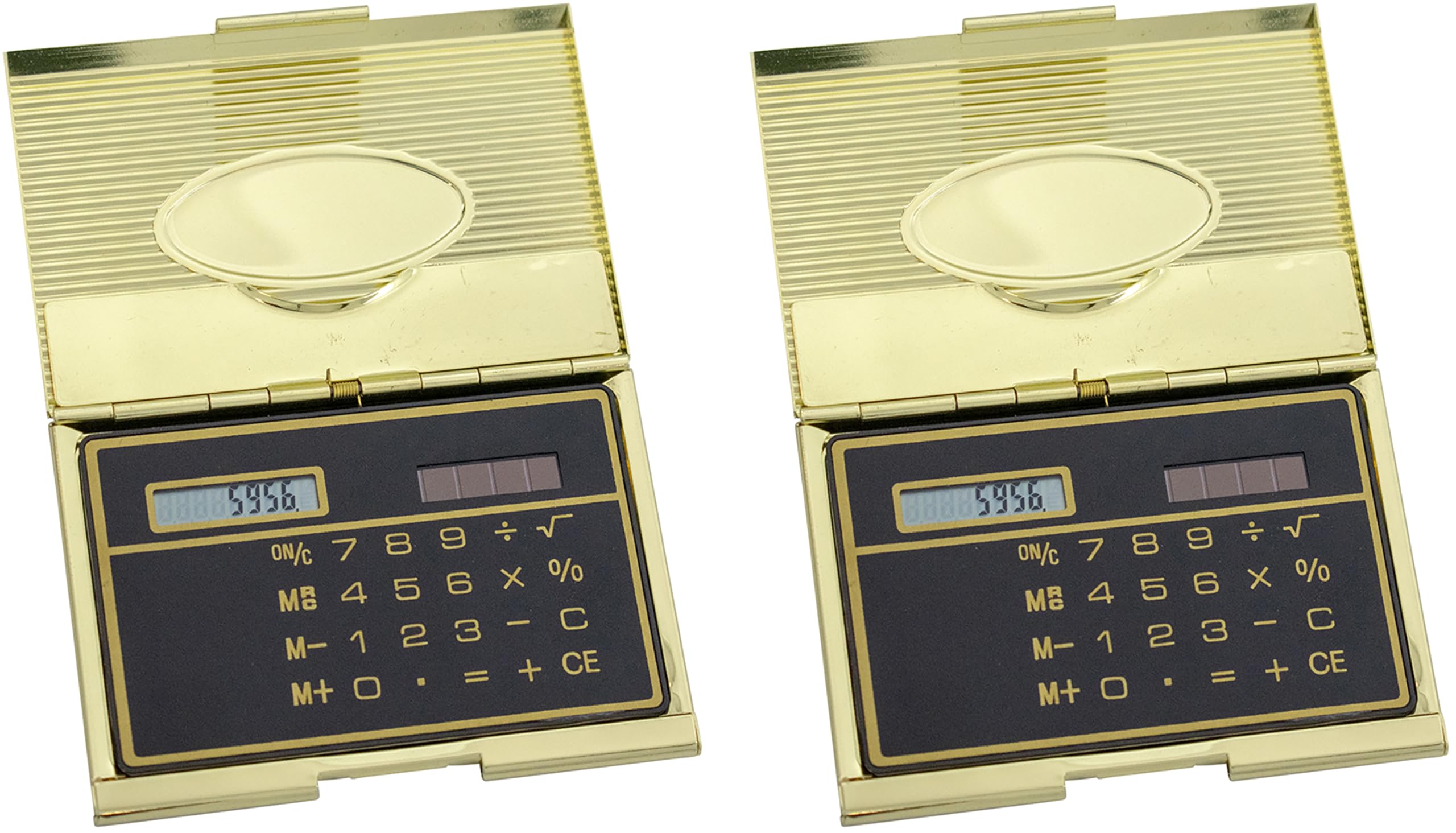 Premium Set of 2 Slim Metal Business Card Holders with Solar Calculator - Gold | Elegant Office Organizer for Professionals, Networking Events & Executive Gifts