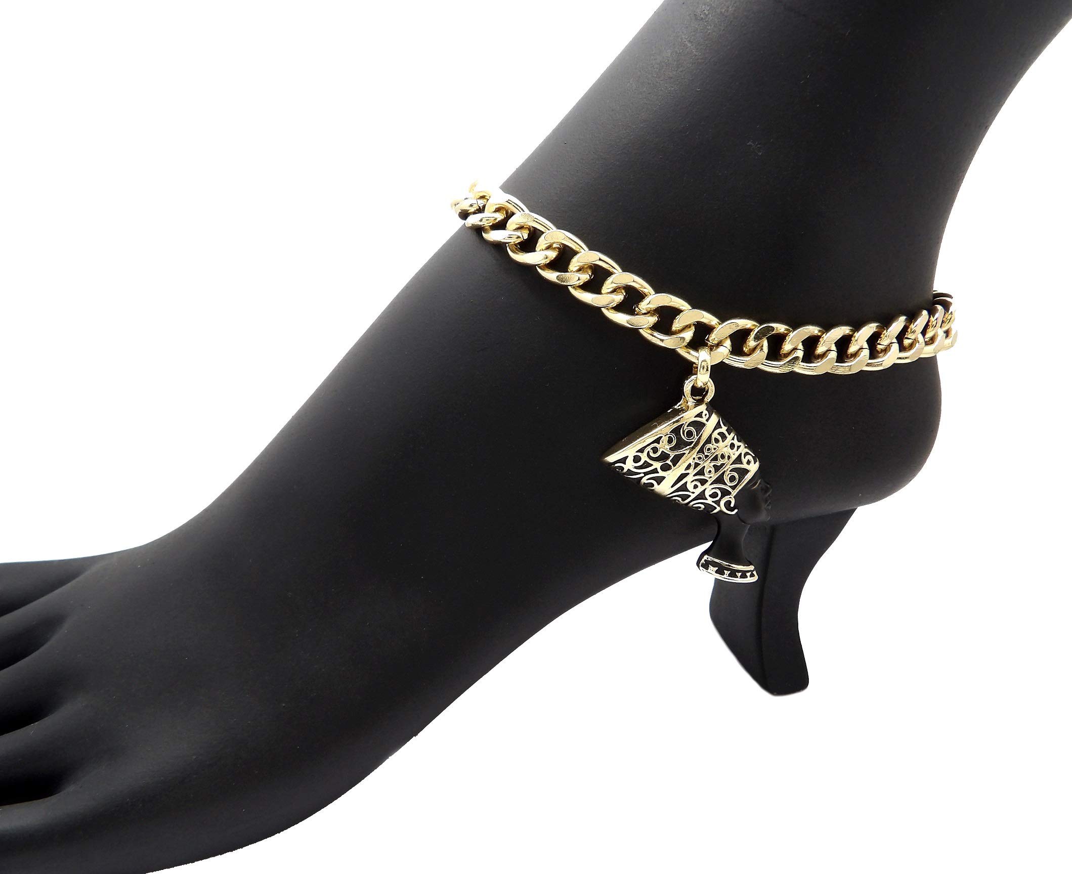 Egyptian Ankh & Nefertiti Charm Anklet - 9.5