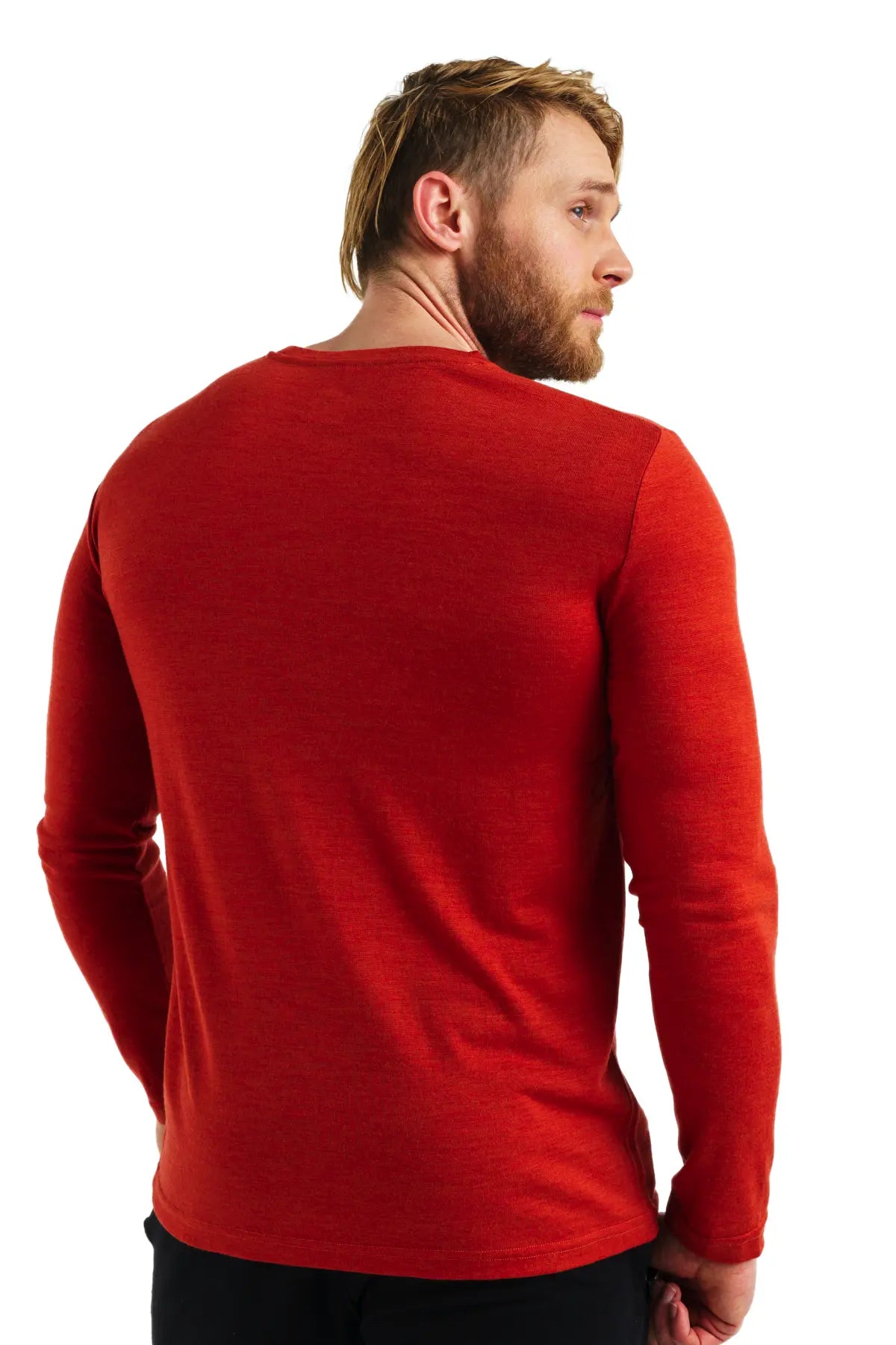 Men's Merino Wool Long Sleeve Shirt - 165 Chili Red - Warm & Comfortable Base Layer for Hiking, Camping & Winter Outdoor Activities