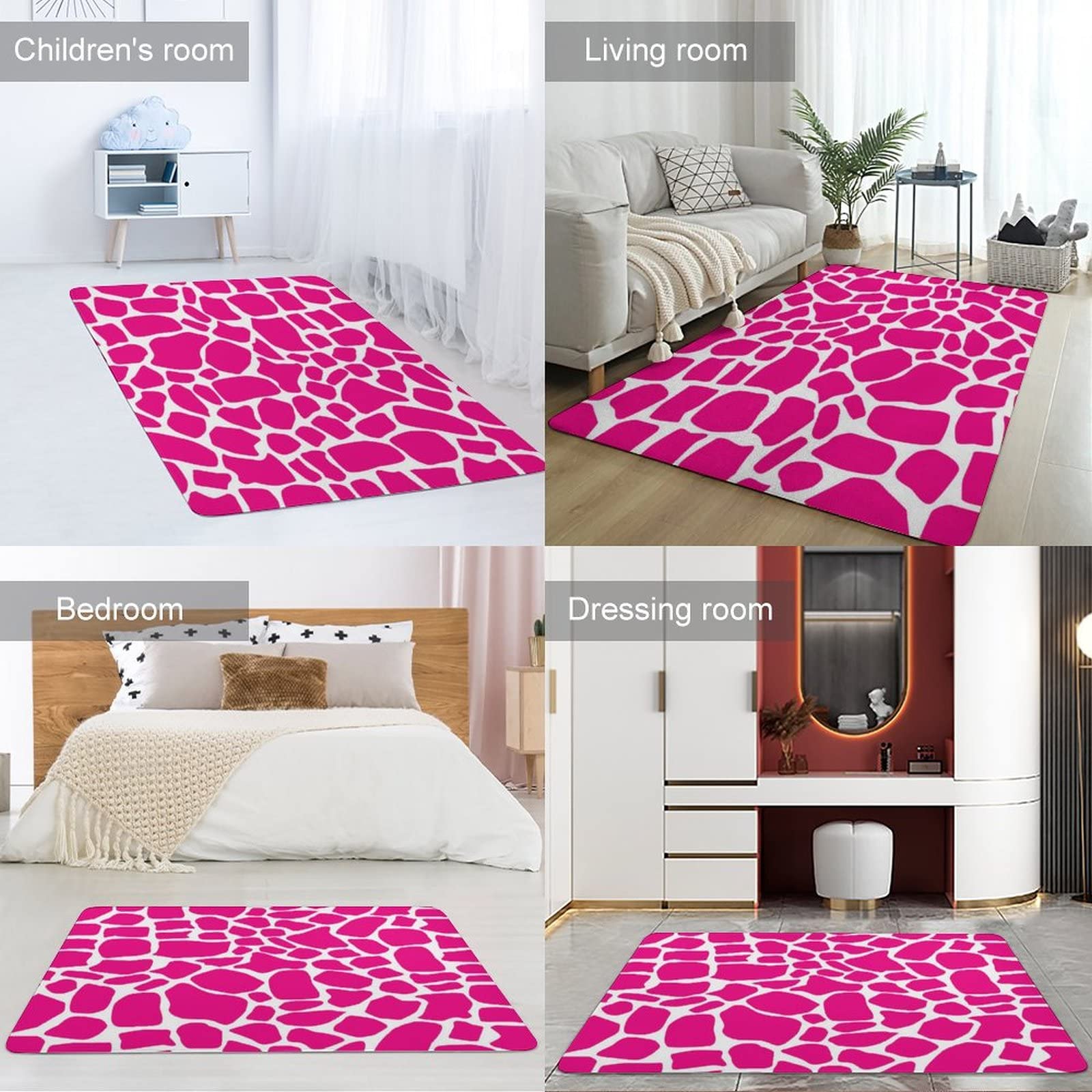 Soft Giraffe Print Animal Skin Texture Rug for Kids & Teens - Non-Slip Foldable Area Carpet for Nursery, Playroom, Bedroom, Living Room, Dorm - 5ft x 6.5ft Floor Mat - Perfect for Play Areas, Home Decor & Cozy Spaces
