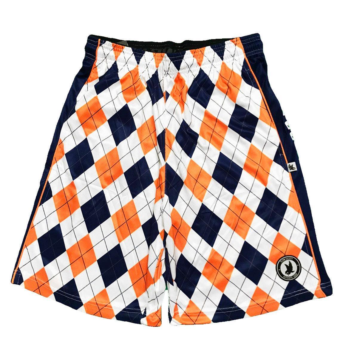 Men's Navy & Orange Argyle Athletic Shorts - Comfortable & Stylish Workout & Casual Wear for Running, Gym & Lounge