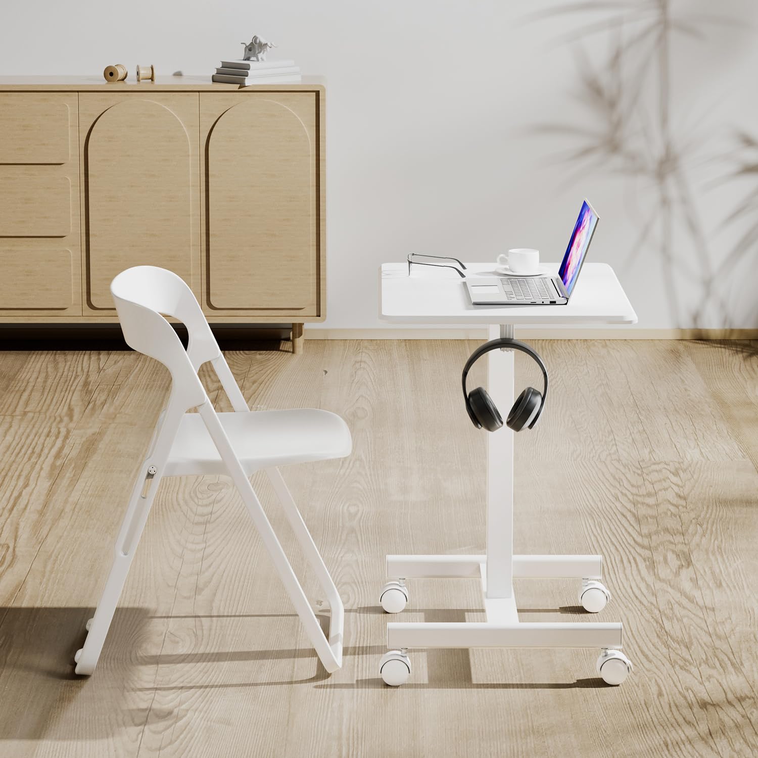 Adjustable Height Mobile Standing Desk with Lockable Wheels & Hook - Portable Rolling Laptop Desk for Home Office & Hospital Use - Perfect for Sit-Stand Workstations, Telemedicine Carts & Mobile Workstations