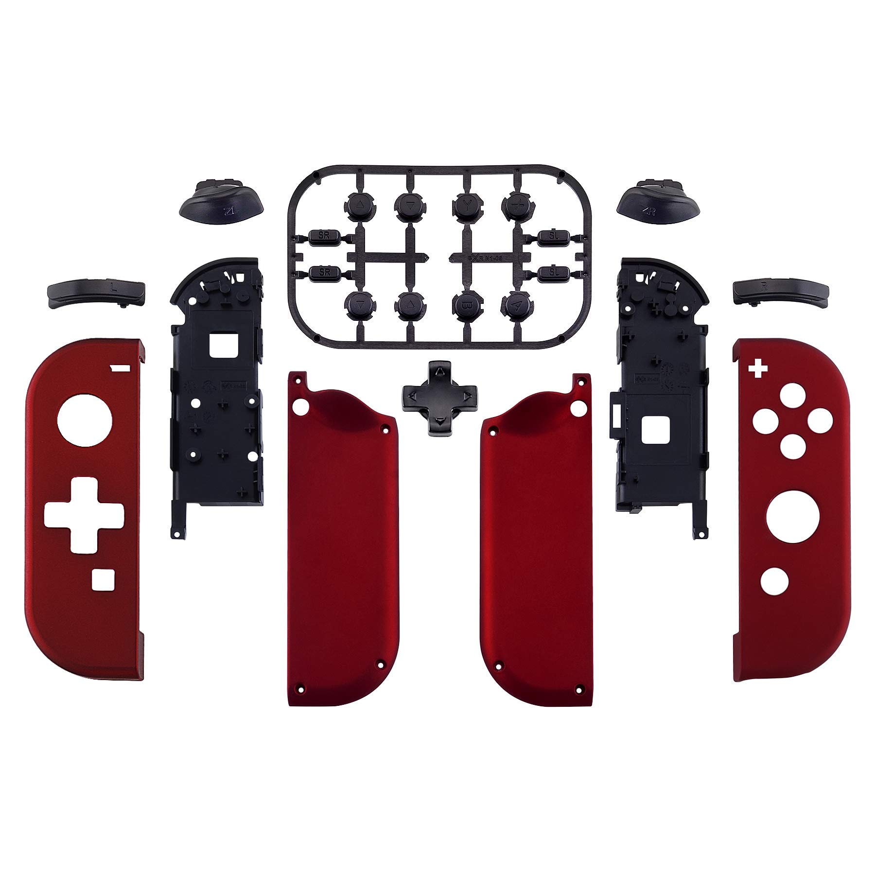 eXtremeRate Soft Touch Grip Back Plate & Joycon Housing Shell for Nintendo Switch (D-Pad Version) - Full Set Buttons Included, DIY Replacement Shell - Red | Enhanced Gaming Comfort for Long Play Sessions
