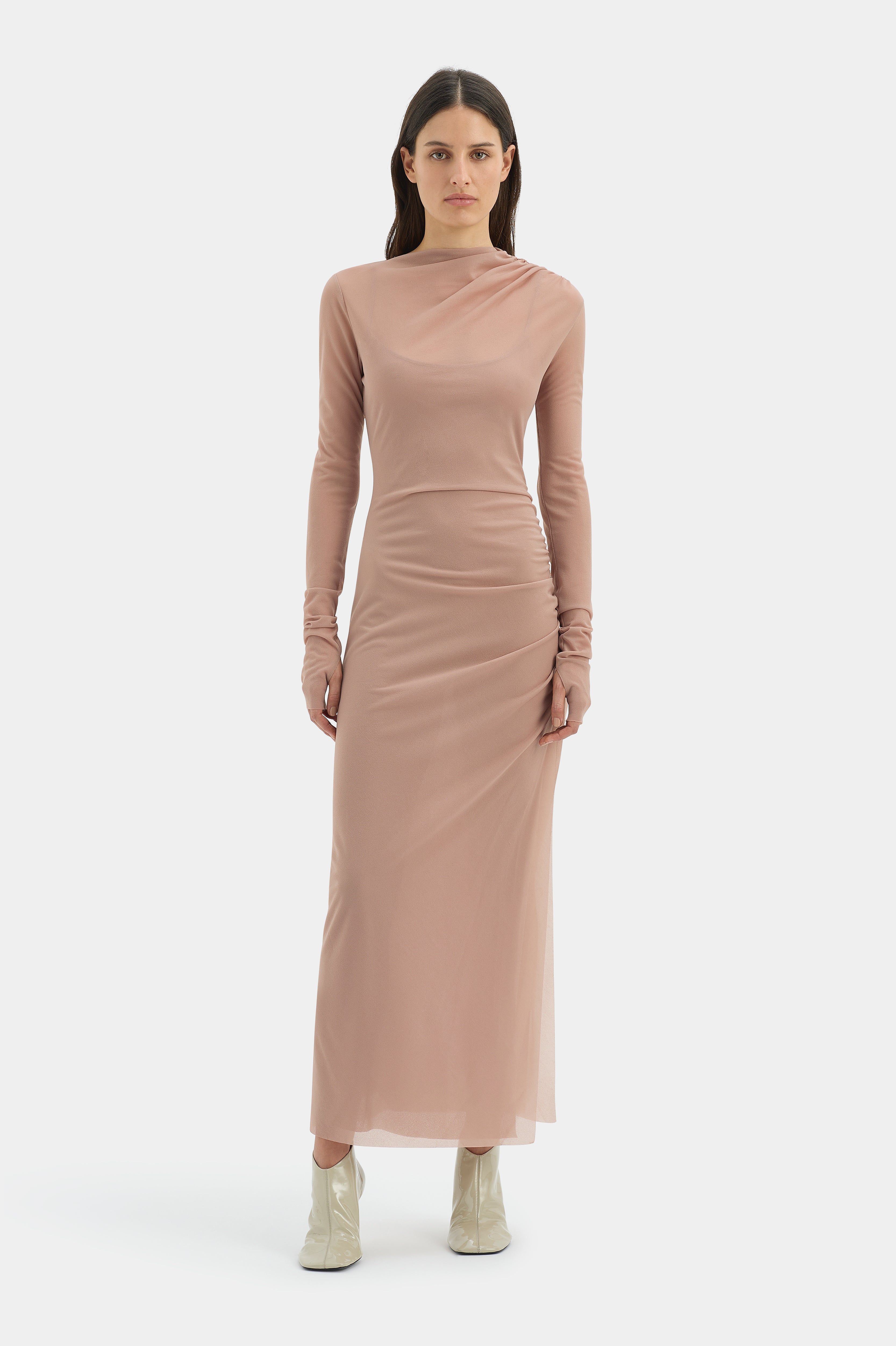 Elegant Ruby Red Draped Gown for Women - Formal Evening Dress for Prom, Wedding & Special Occasions