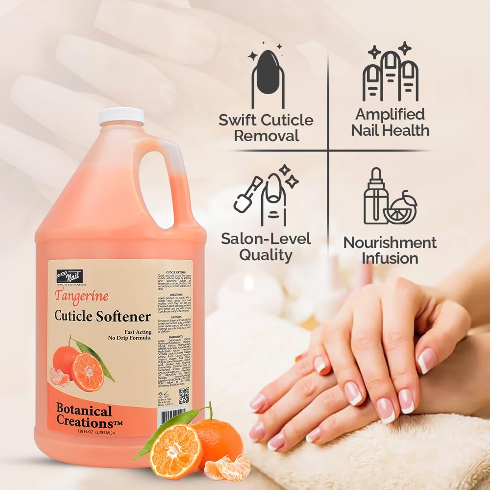 PRO NAIL - Professional Cuticle Remover & Nail Softener Liquid with Panthenol, Amino Acids, Collagen & Wheat Germ Oil - 128 Oz Fast Acting Lotion for Pedicure & Manicure - Perfect for Salon & Home Nail Care