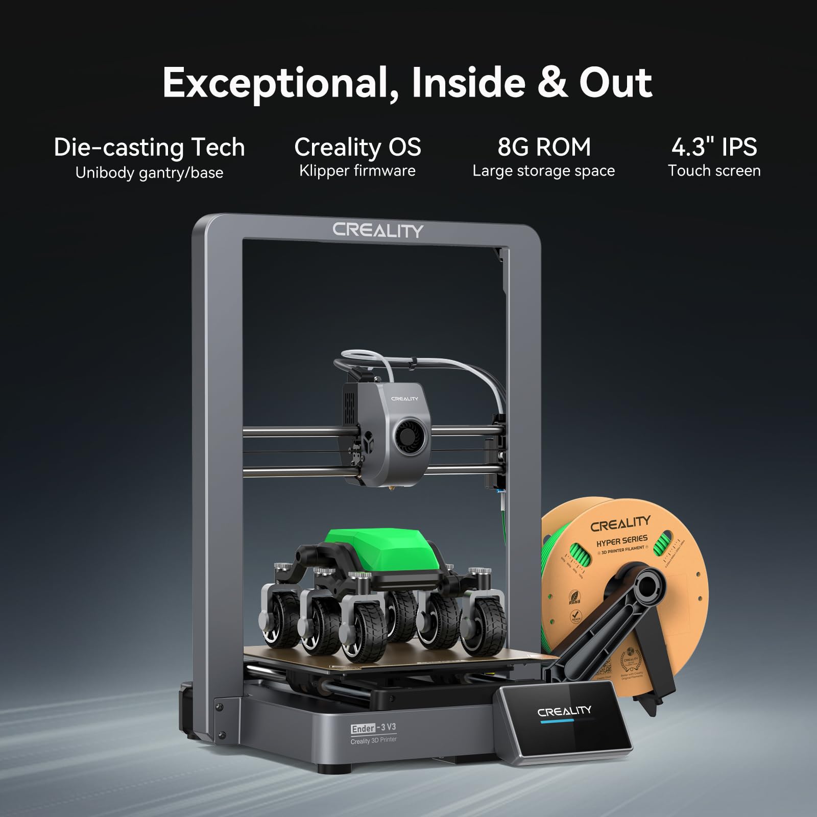 Creality Ender 3 V3 3D Printer Fully Assembled - 600mm/s High Speed, CoreXZ Metal Build, 300℃ Hotend, Auto-Leveling | Perfect for Beginners, DIY Projects, Home & Office Use | Print Size 8.66x8.66x9.84 in
