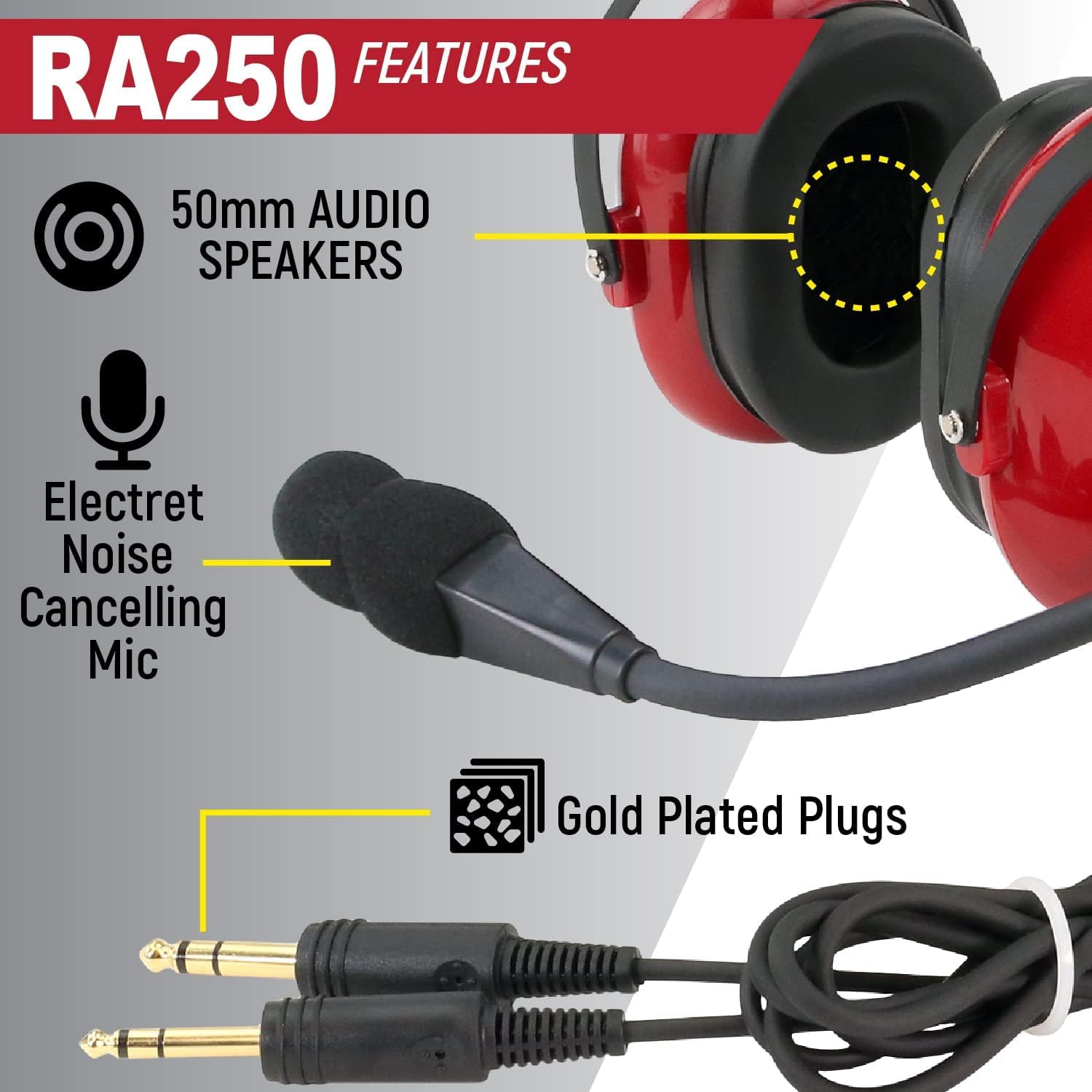 Rugged Air RA250 Child Size Aviation Pilot Headset - Noise Canceling Microphone, Clear Hear Speakers, Foam Ear Seals, Custom Fit Headband, Free Bag - Perfect for Young Pilots and Airplane Passengers