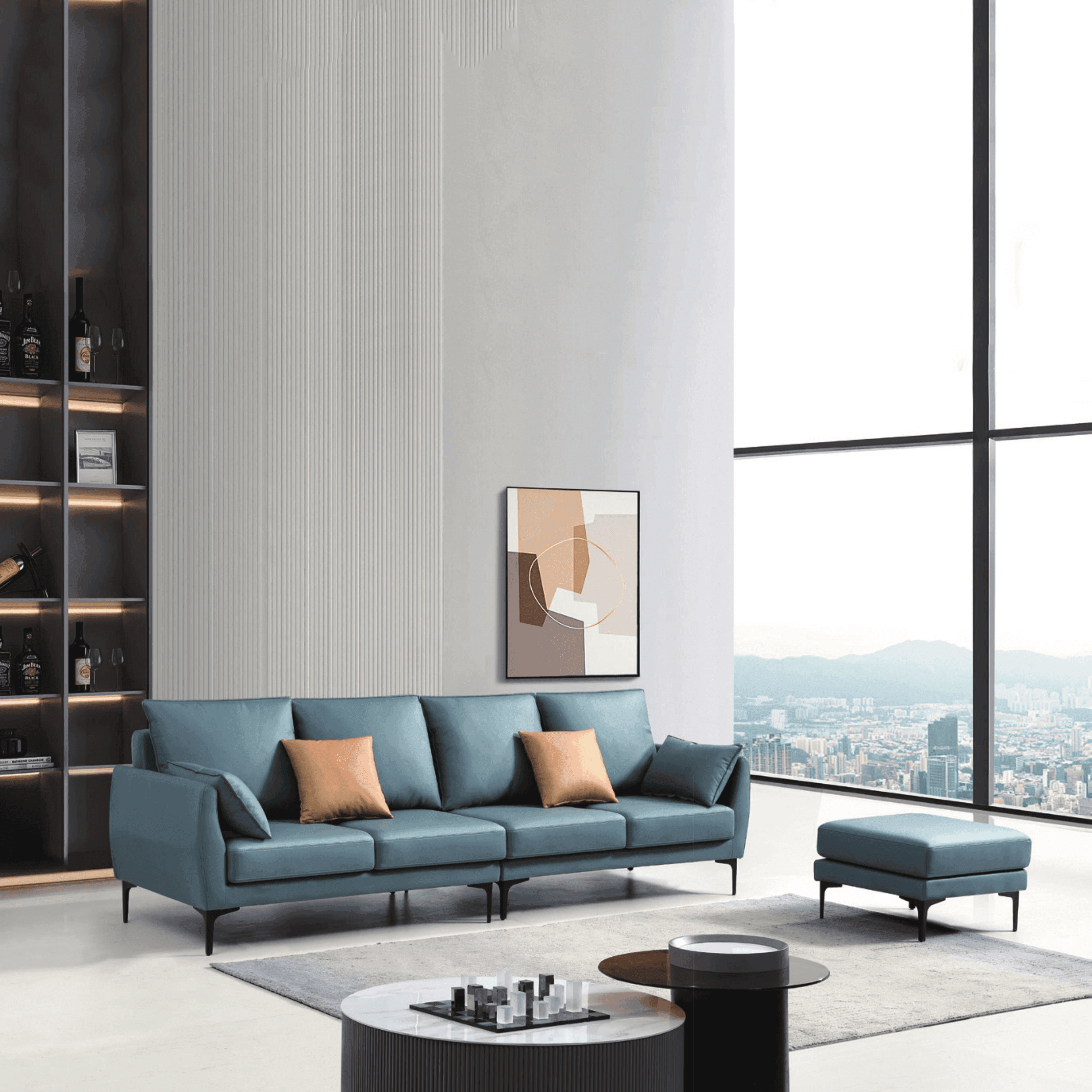 Fonda Green Leathaire 4-Seater Sofa - Comfortable Faux Leather Couch for Living Room, Lounge & Family Room Decor