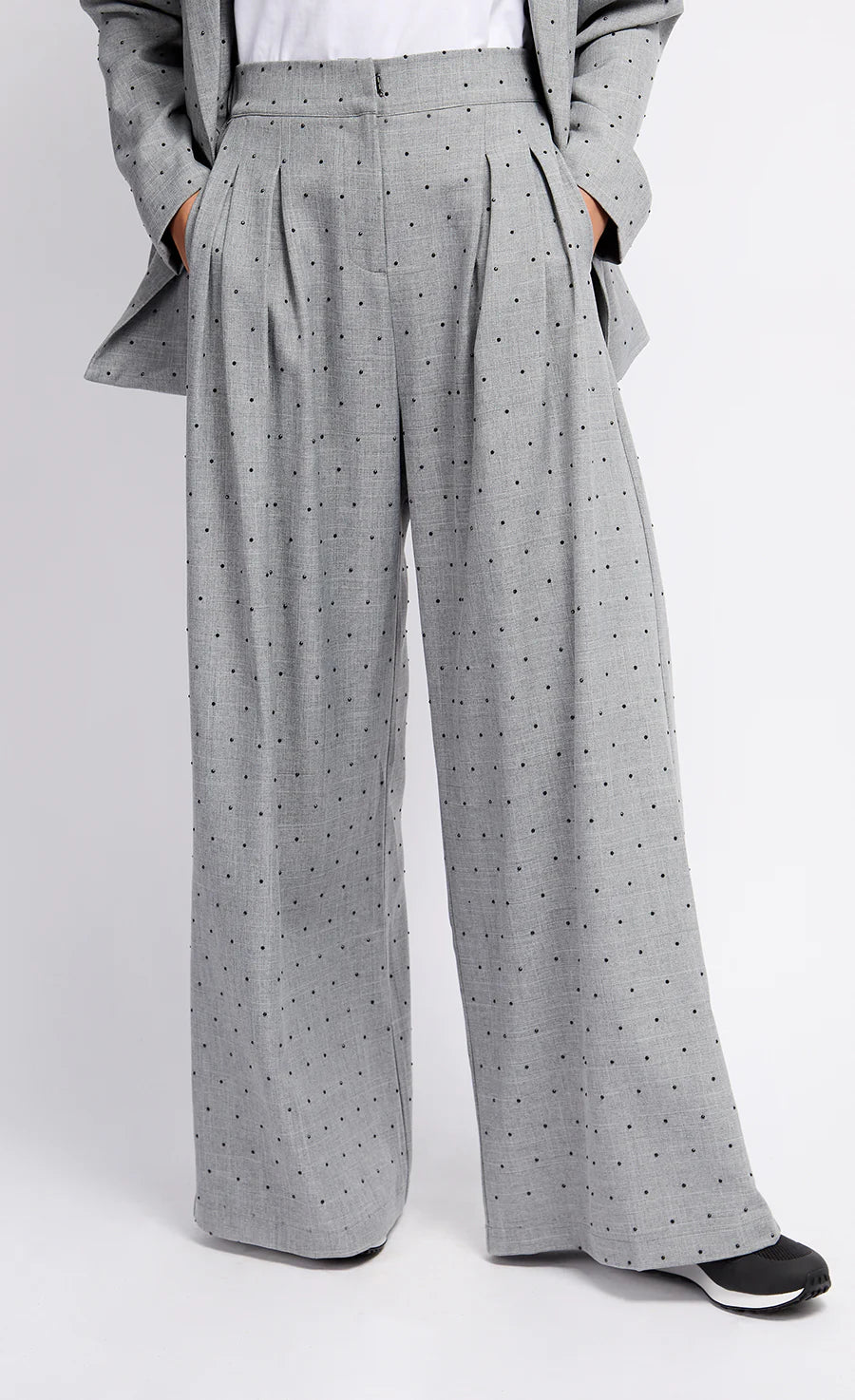 Gloria Diamante High Waist Wide Leg Pants for Women - Grey & Black | Elegant Office Pants, Business Casual Trousers, Comfortable Workwear for Professional Women